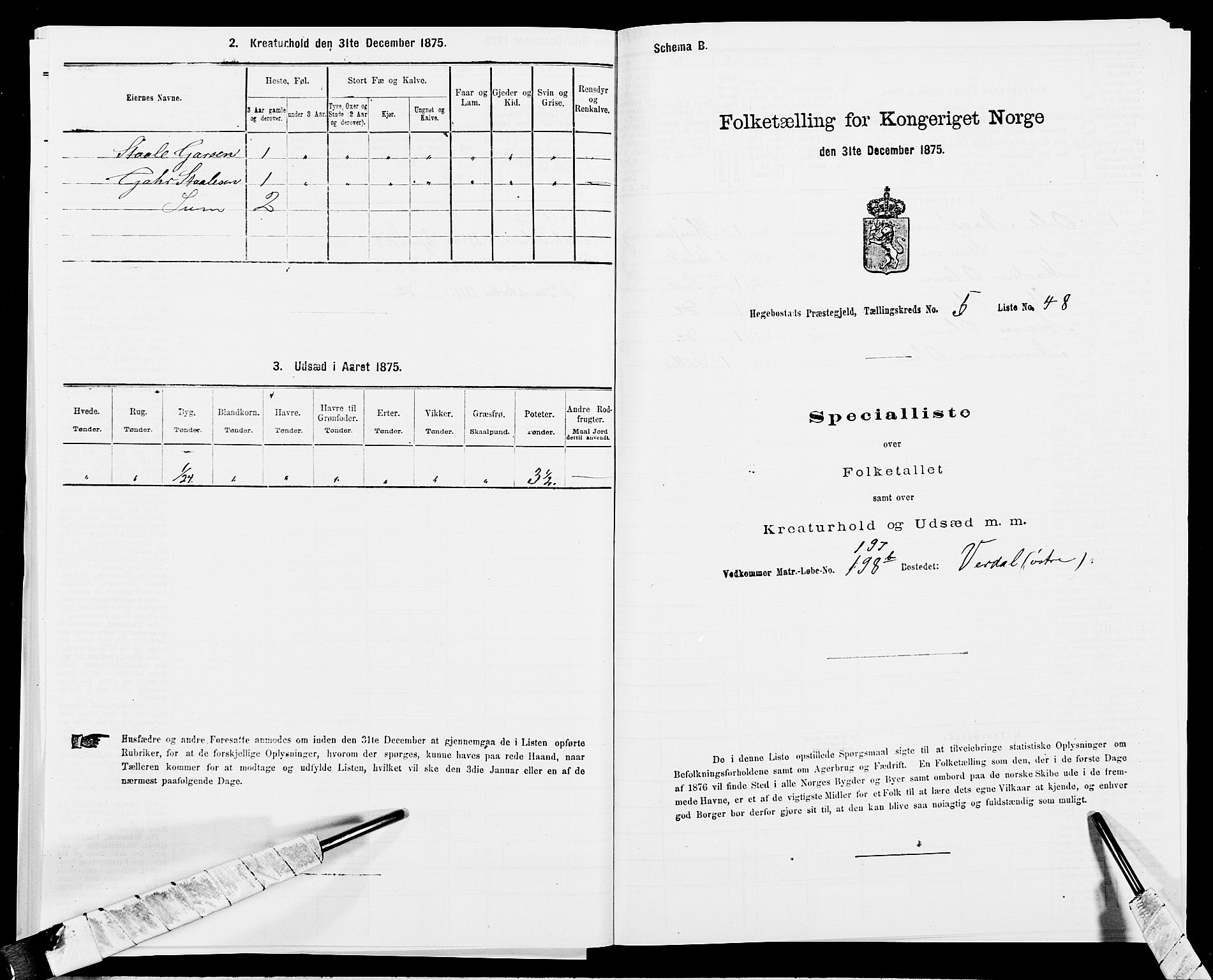 SAK, 1875 census for 1034P Hægebostad, 1875, p. 565