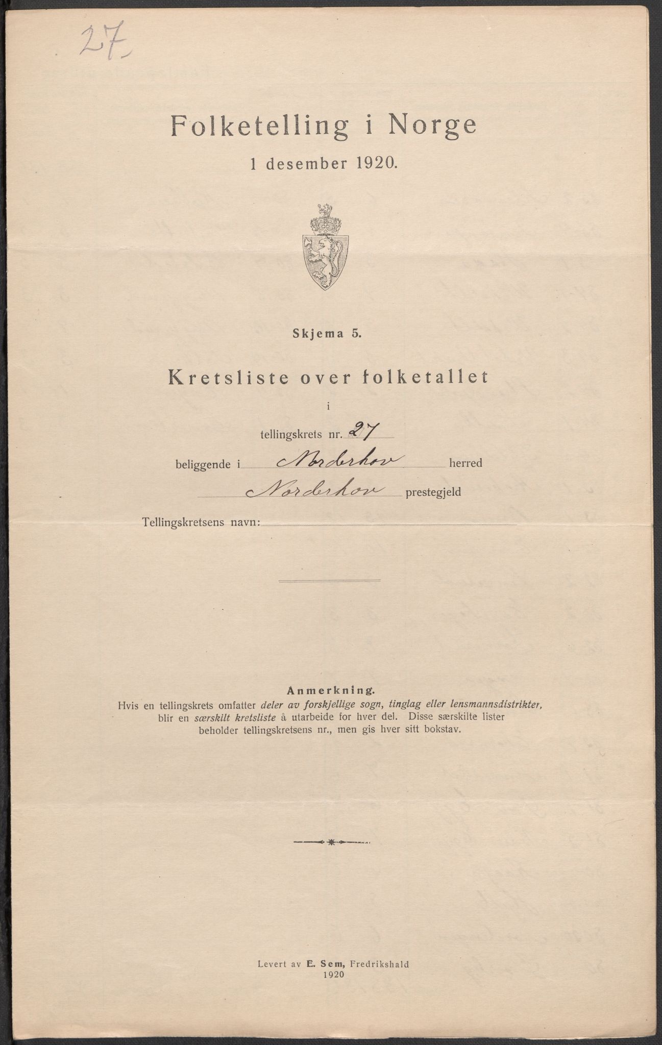 SAKO, 1920 census for Norderhov, 1920, p. 85