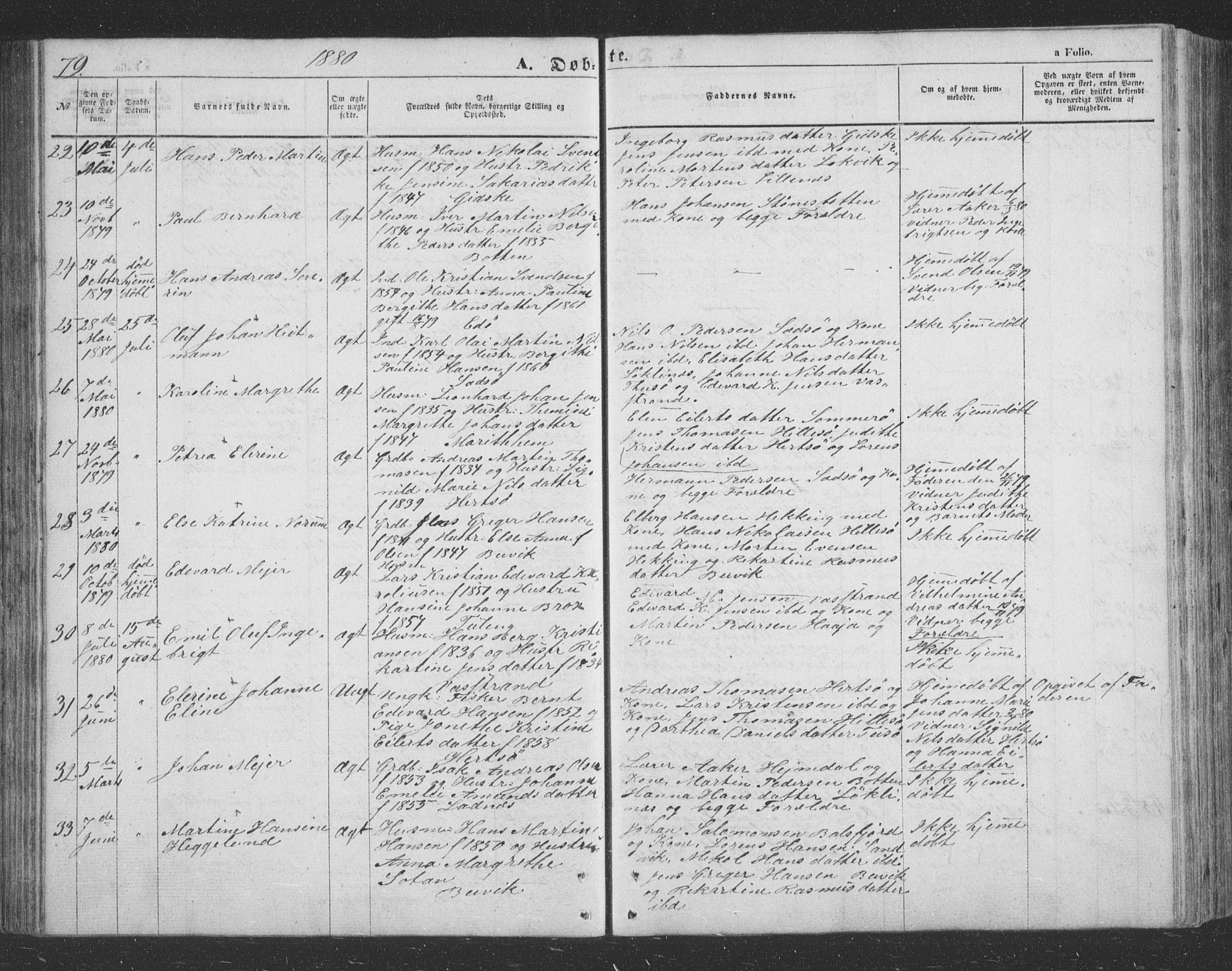 Lenvik sokneprestembete, SATØ/S-1310/H/Ha/Hab/L0020klokker: Parish register (copy) no. 20, 1855-1883, p. 79