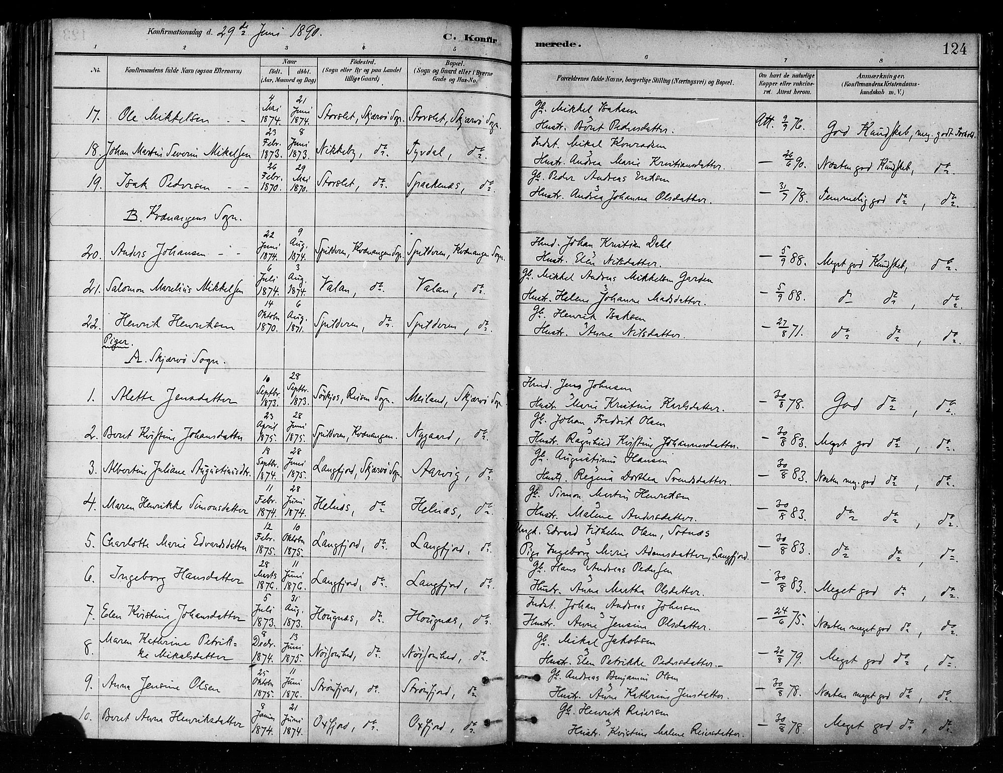 Skjervøy sokneprestkontor, SATØ/S-1300/H/Ha/Haa/L0010kirke: Parish register (official) no. 10, 1887-1898, p. 124