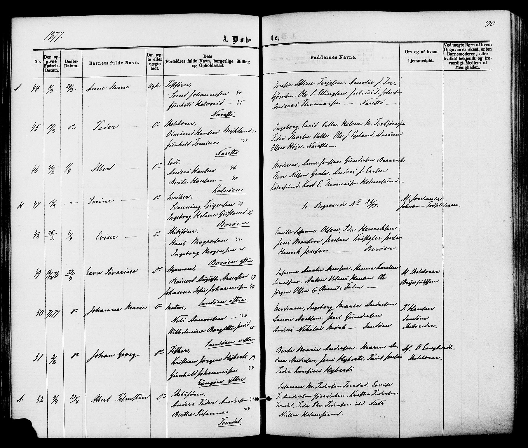 Dypvåg sokneprestkontor, AV/SAK-1111-0007/F/Fa/Faa/L0007: Parish register (official) no. A 7/ 1, 1872-1884, p. 90