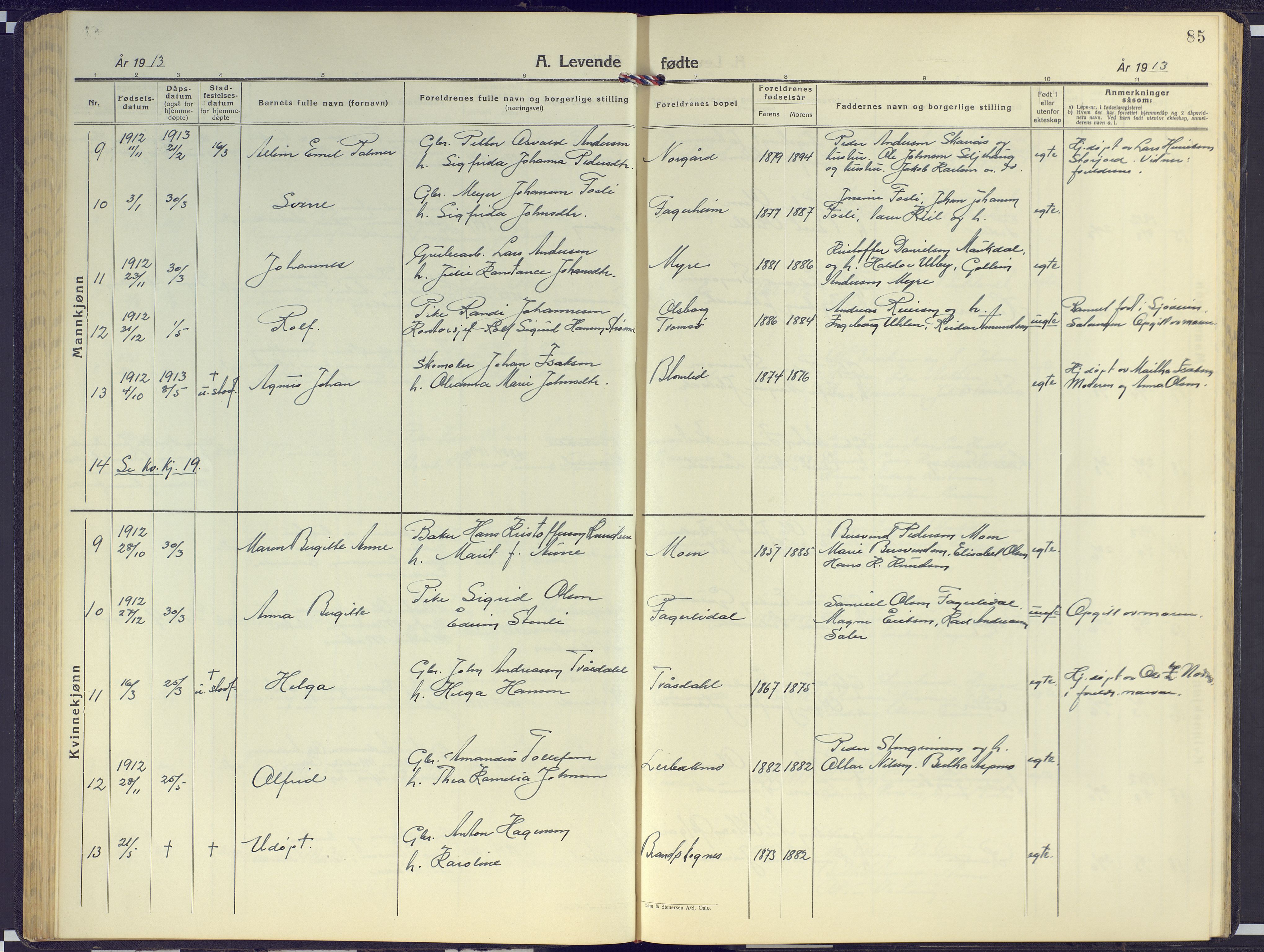 Målselv sokneprestembete, SATØ/S-1311/G/Ga/Gab/L0005klokker: Parish register (copy) no. 5, 1901-1932, p. 85