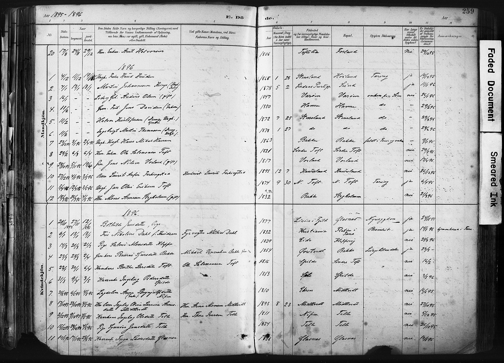 Sund sokneprestembete, SAB/A-99930: Parish register (official) no. B 1, 1882-1907, p. 259