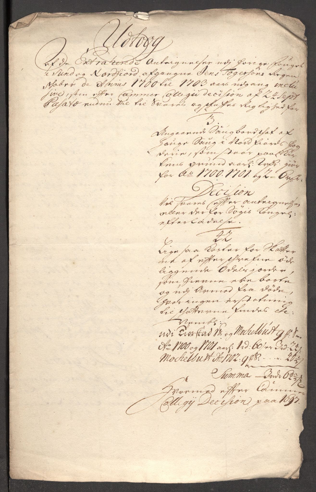 Rentekammeret inntil 1814, Reviderte regnskaper, Fogderegnskap, RA/EA-4092/R53/L3430: Fogderegnskap Sunn- og Nordfjord, 1706-1707, p. 355