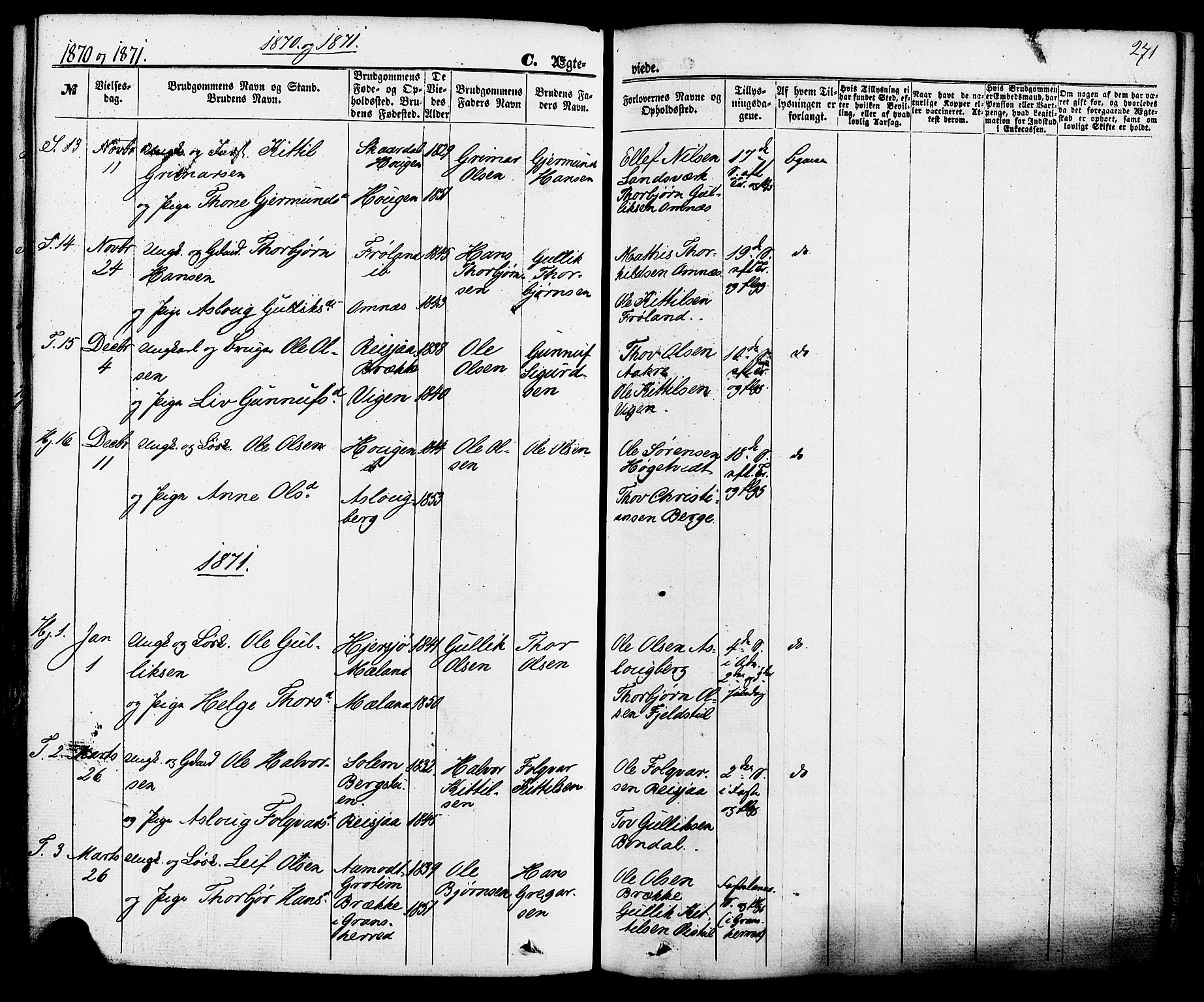 Hjartdal kirkebøker, SAKO/A-270/F/Fa/L0009: Parish register (official) no. I 9, 1860-1879, p. 271