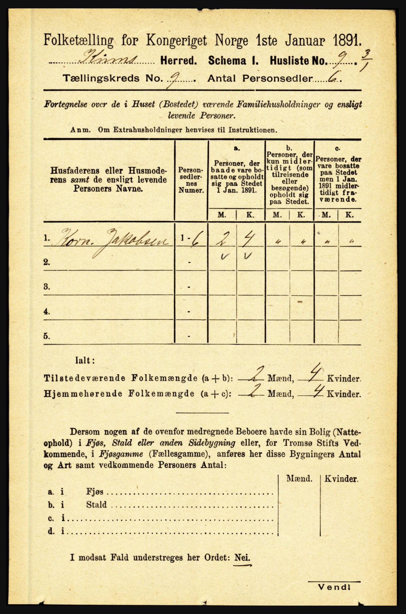 RA, 1891 census for 1437 Kinn, 1891, p. 3409