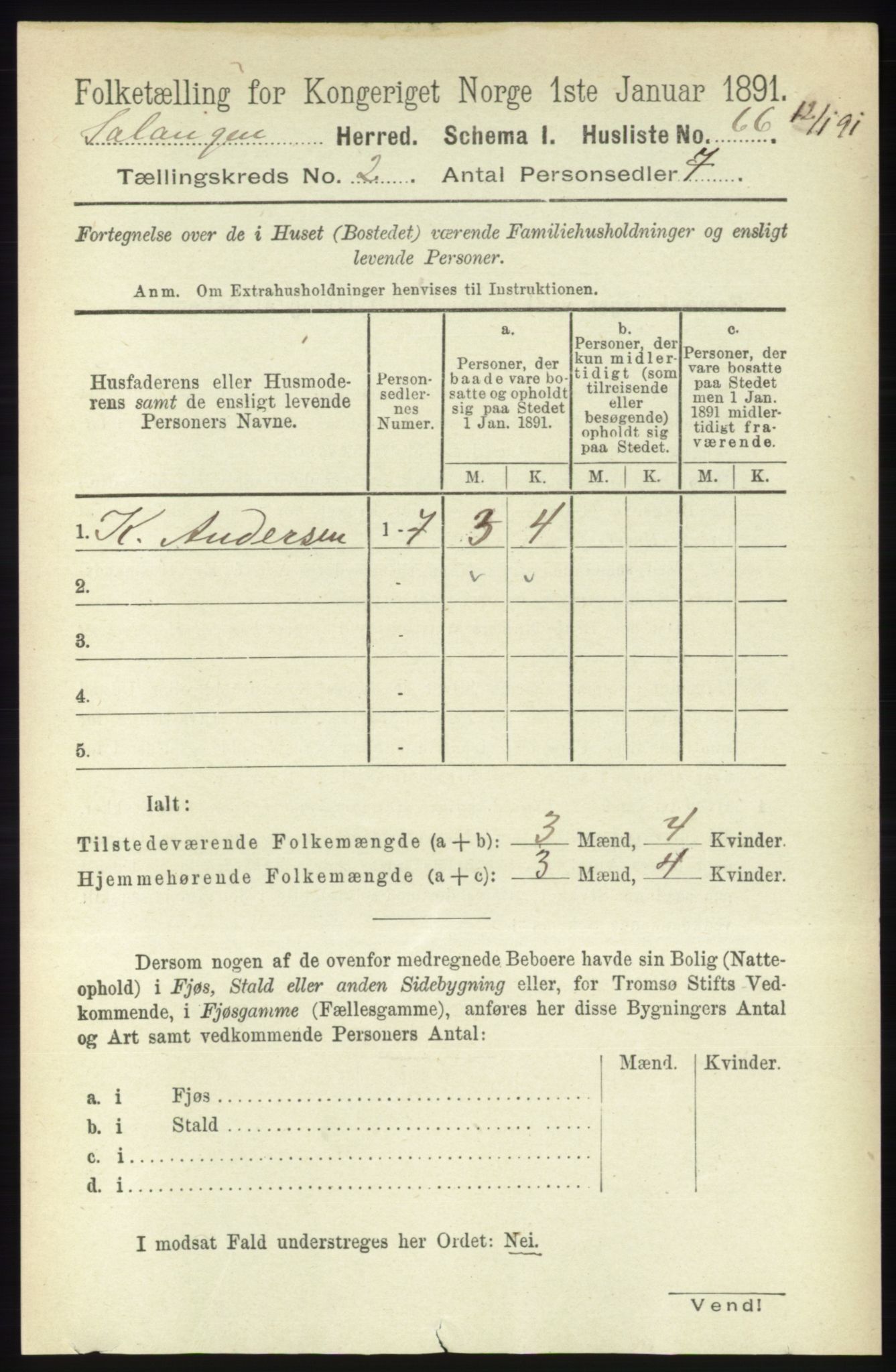 RA, 1891 census for 1921 Salangen, 1891, p. 540