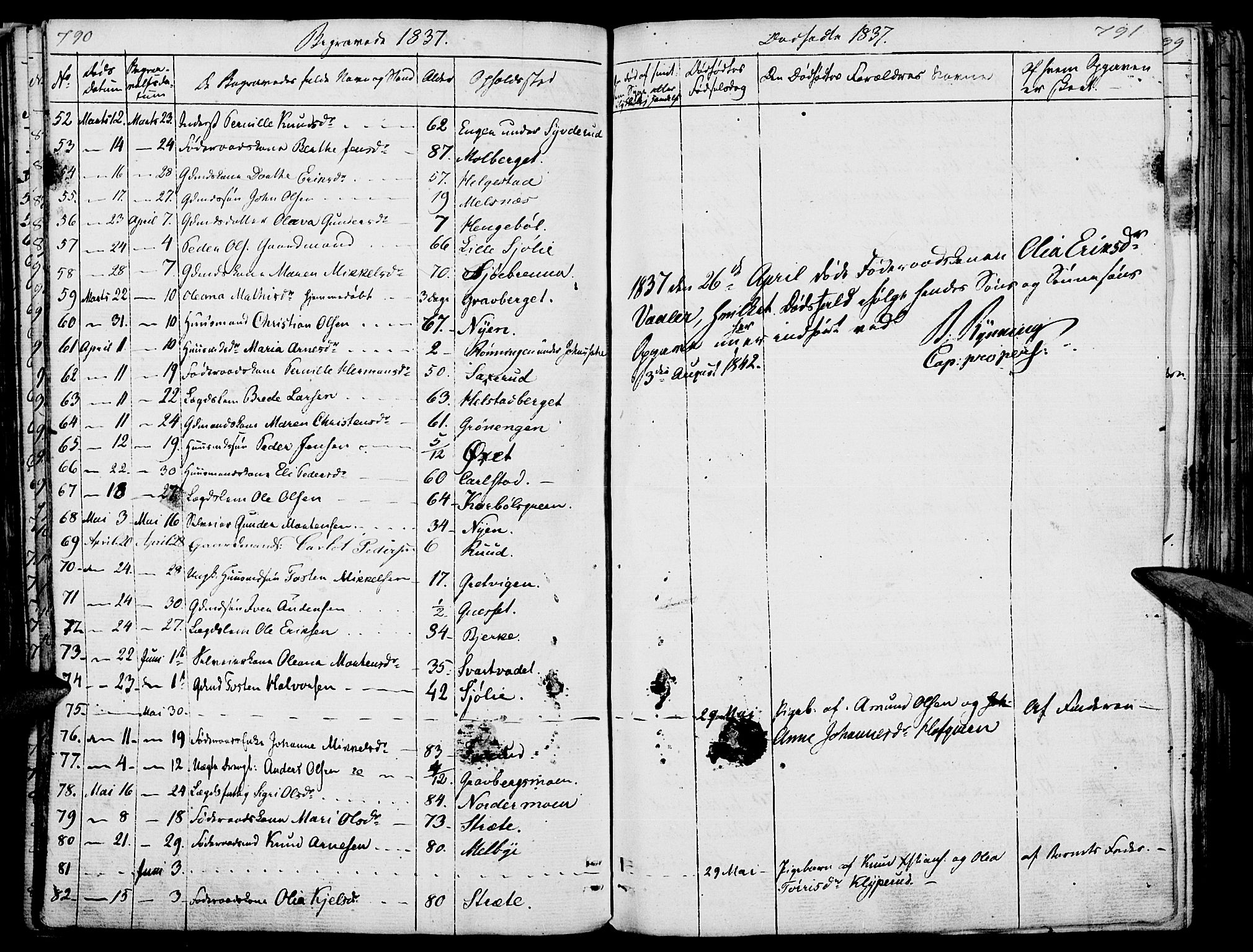 Hof prestekontor, AV/SAH-PREST-038/H/Ha/Haa/L0006: Parish register (official) no. 6, 1822-1841, p. 790-791