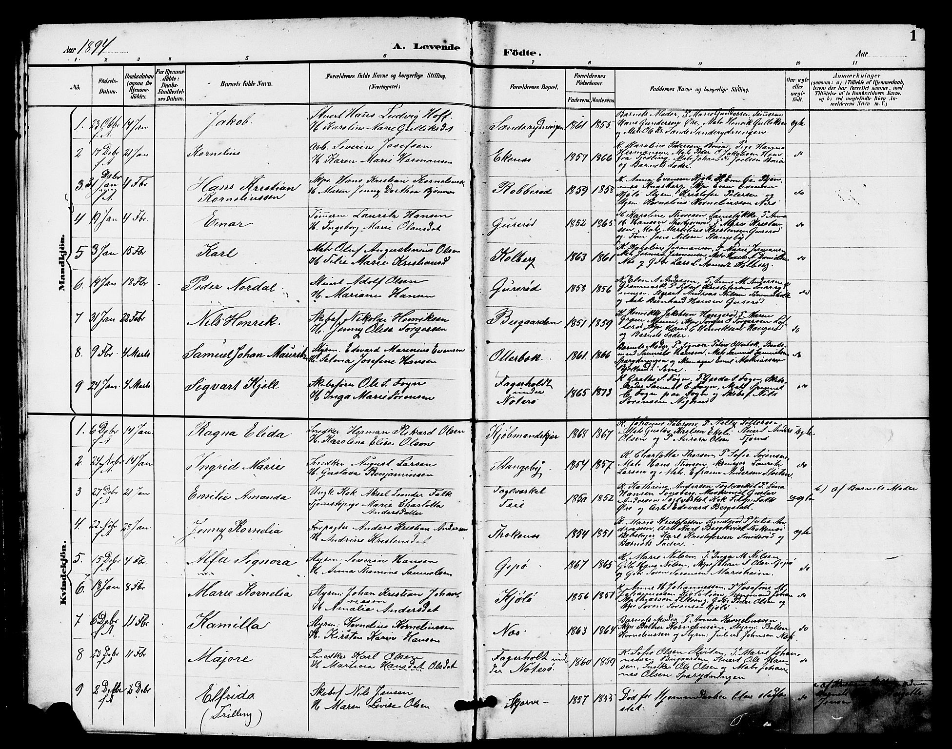 Nøtterøy kirkebøker, AV/SAKO-A-354/G/Ga/L0004: Parish register (copy) no. I 4, 1894-1909, p. 1