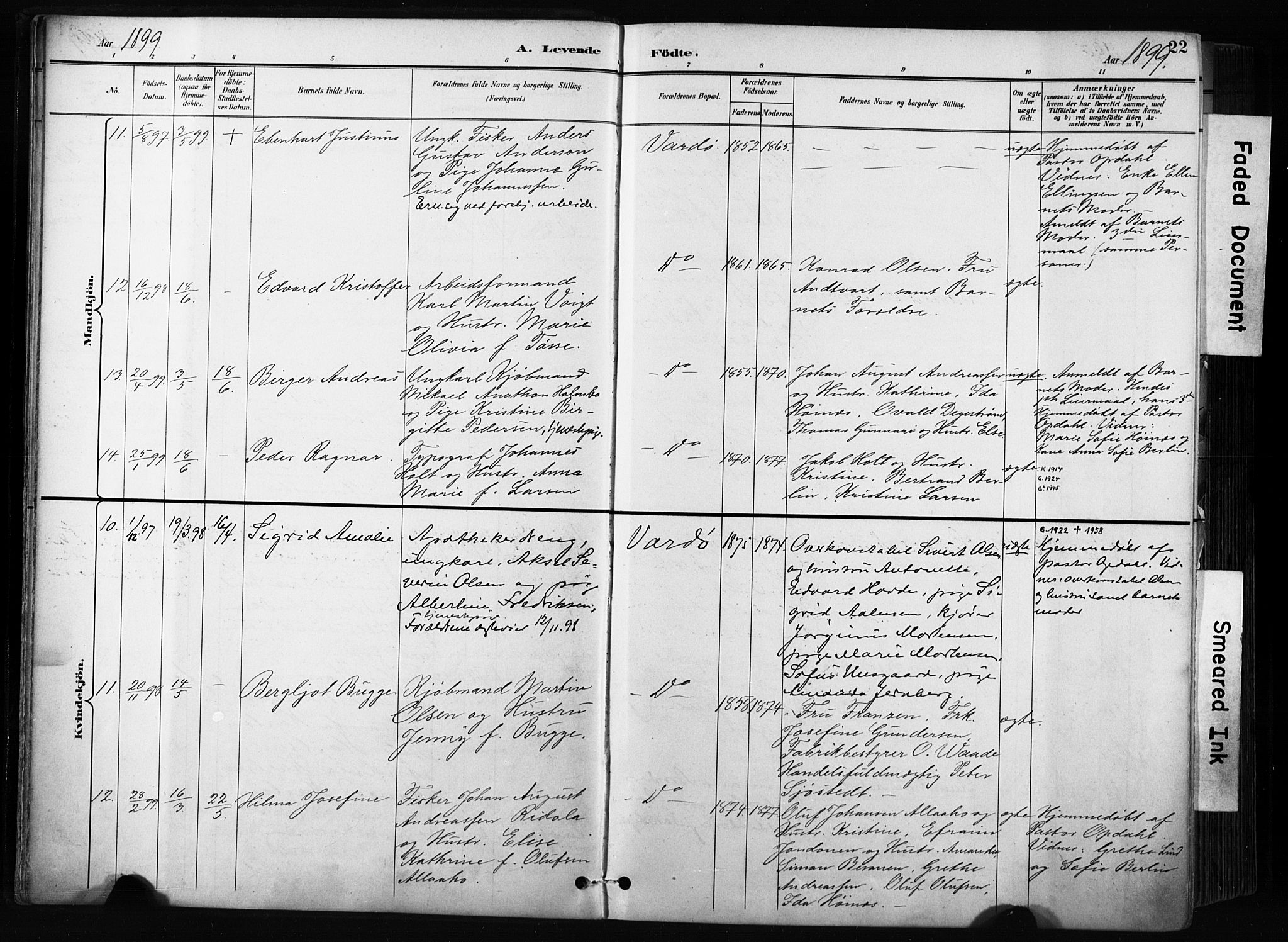 Vardø sokneprestkontor, AV/SATØ-S-1332/H/Ha/L0010kirke: Parish register (official) no. 10, 1895-1907, p. 22