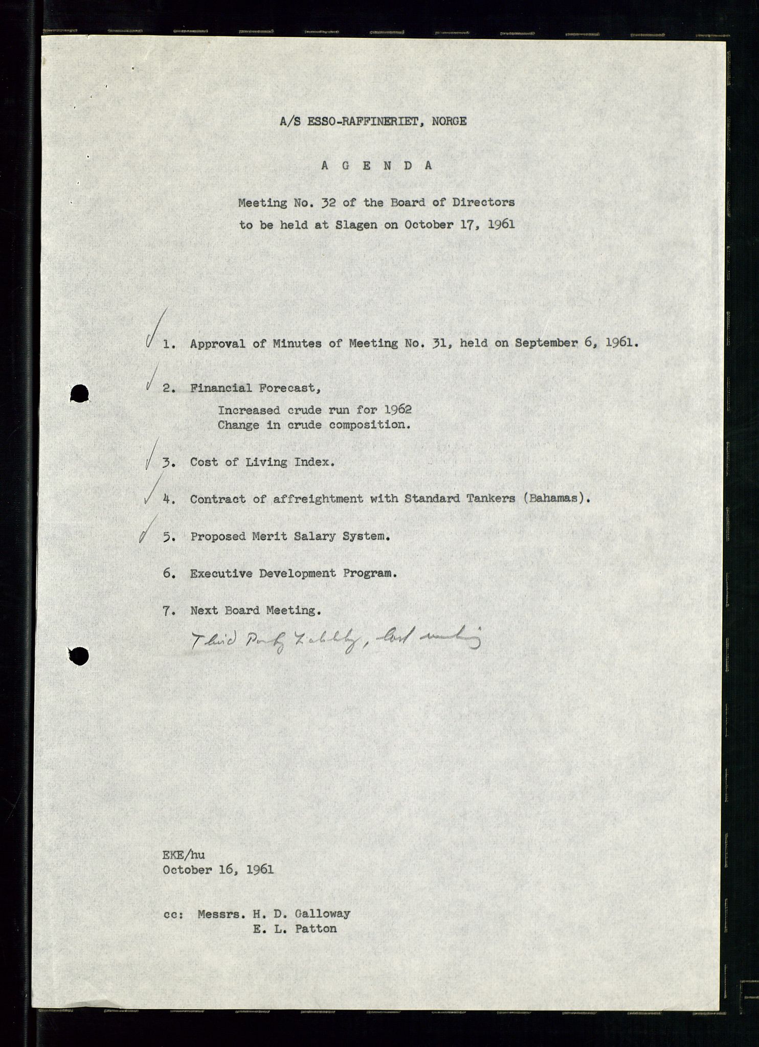 PA 1537 - A/S Essoraffineriet Norge, AV/SAST-A-101957/A/Aa/L0001/0001: Styremøter / Styremøter, board meetings, 1959-1961, p. 7