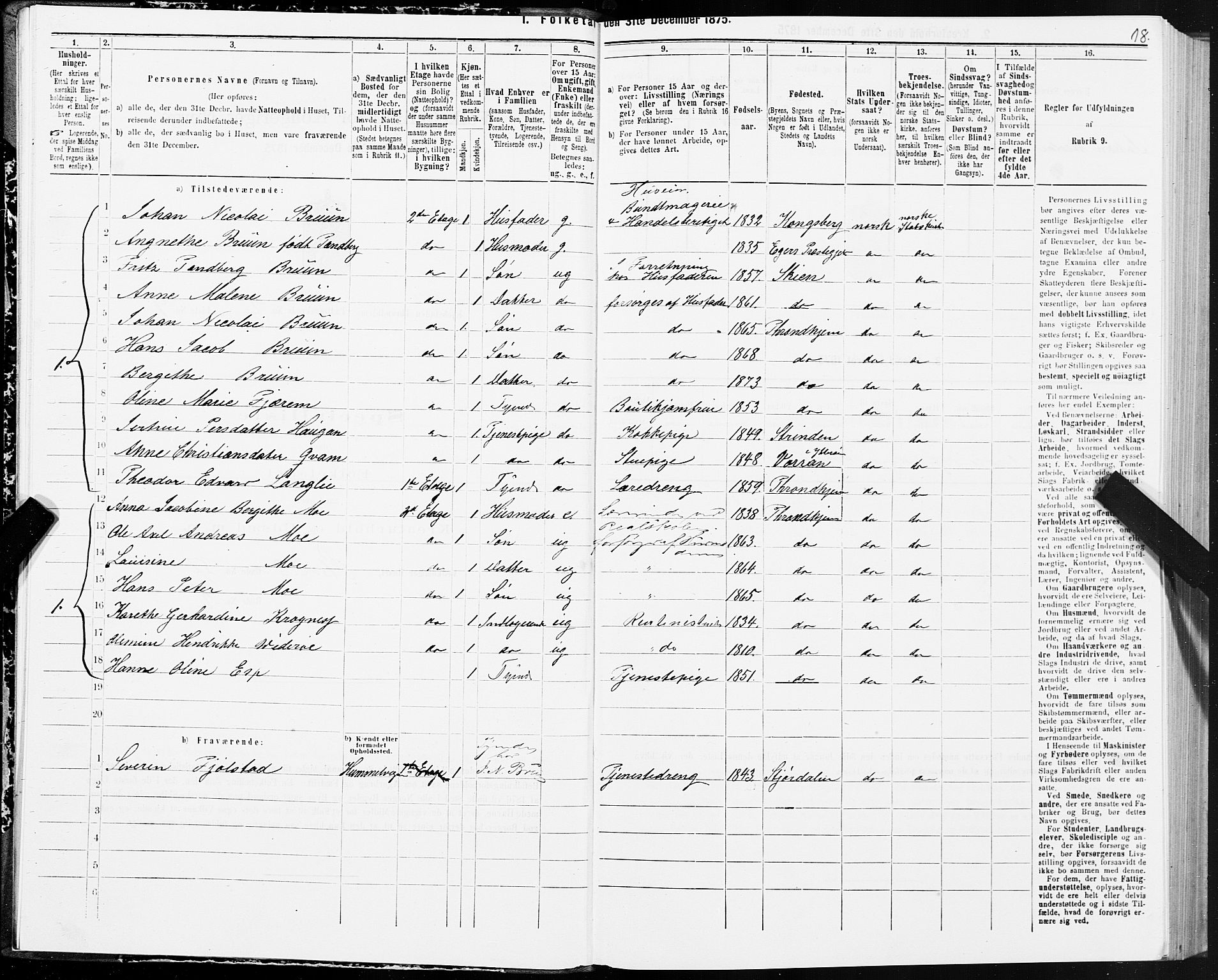 SAT, 1875 census for 1601 Trondheim, 1875, p. 2018