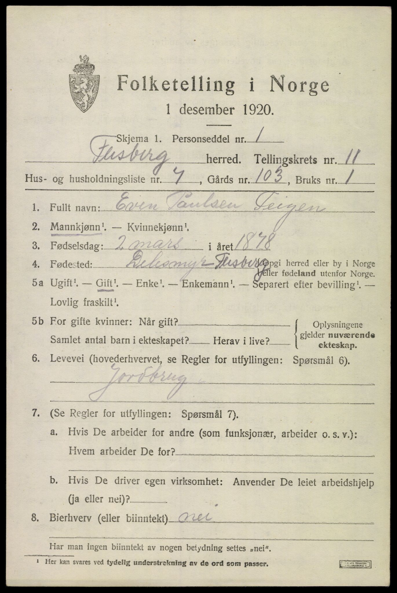 SAKO, 1920 census for Flesberg, 1920, p. 3771