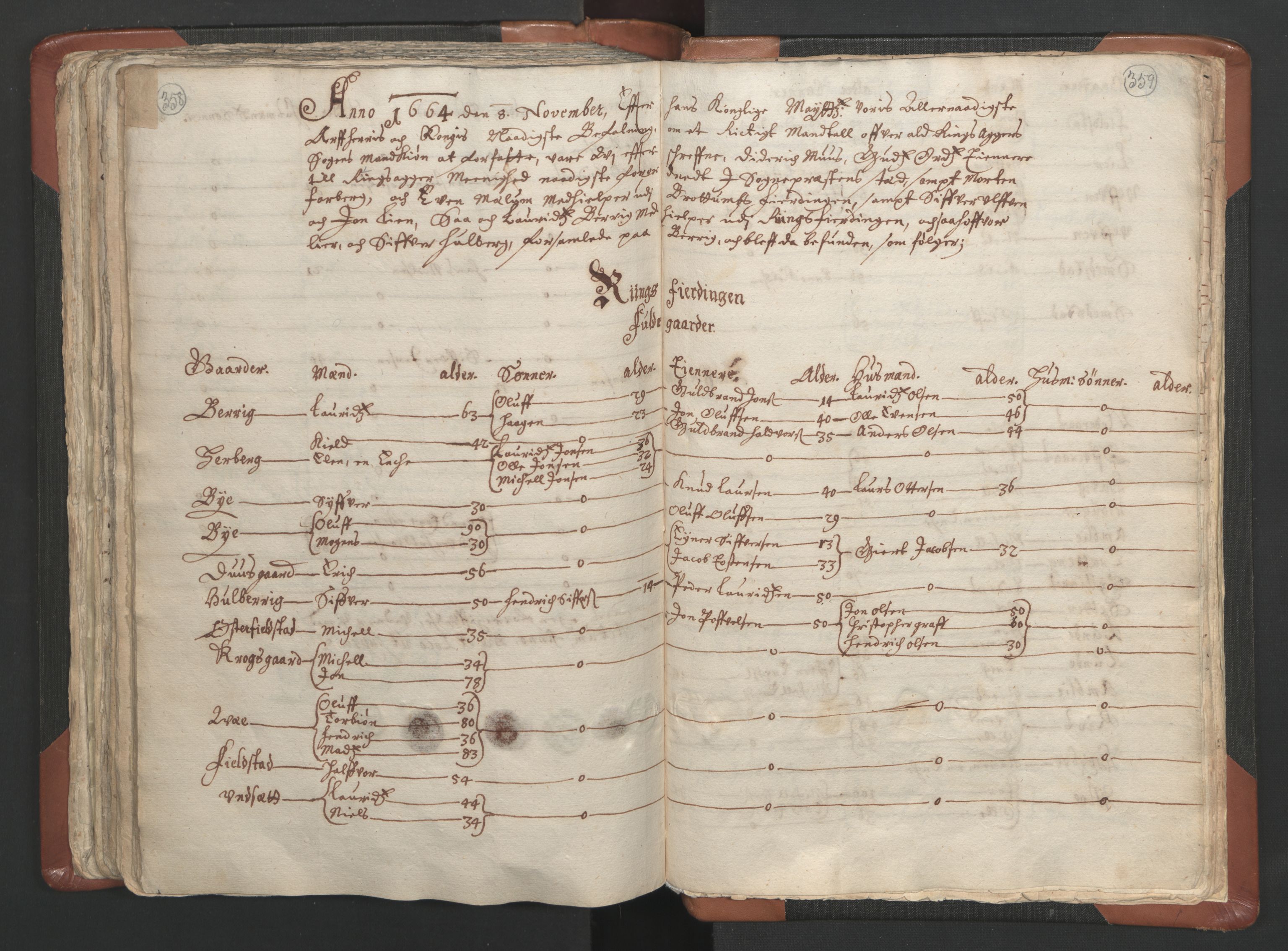 RA, Vicar's Census 1664-1666, no. 5: Hedmark deanery, 1664-1666, p. 358-359