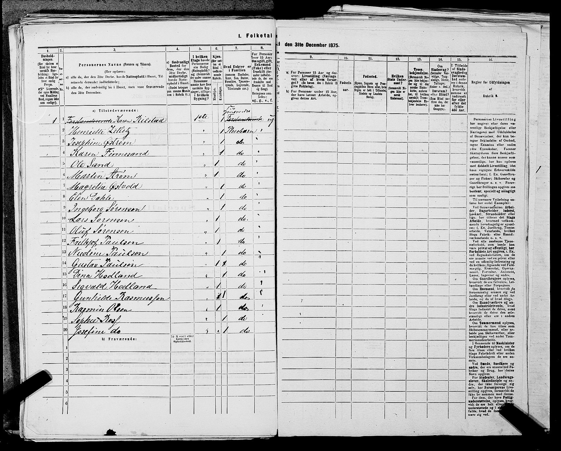 SAST, 1875 census for 1103 Stavanger, 1875, p. 419