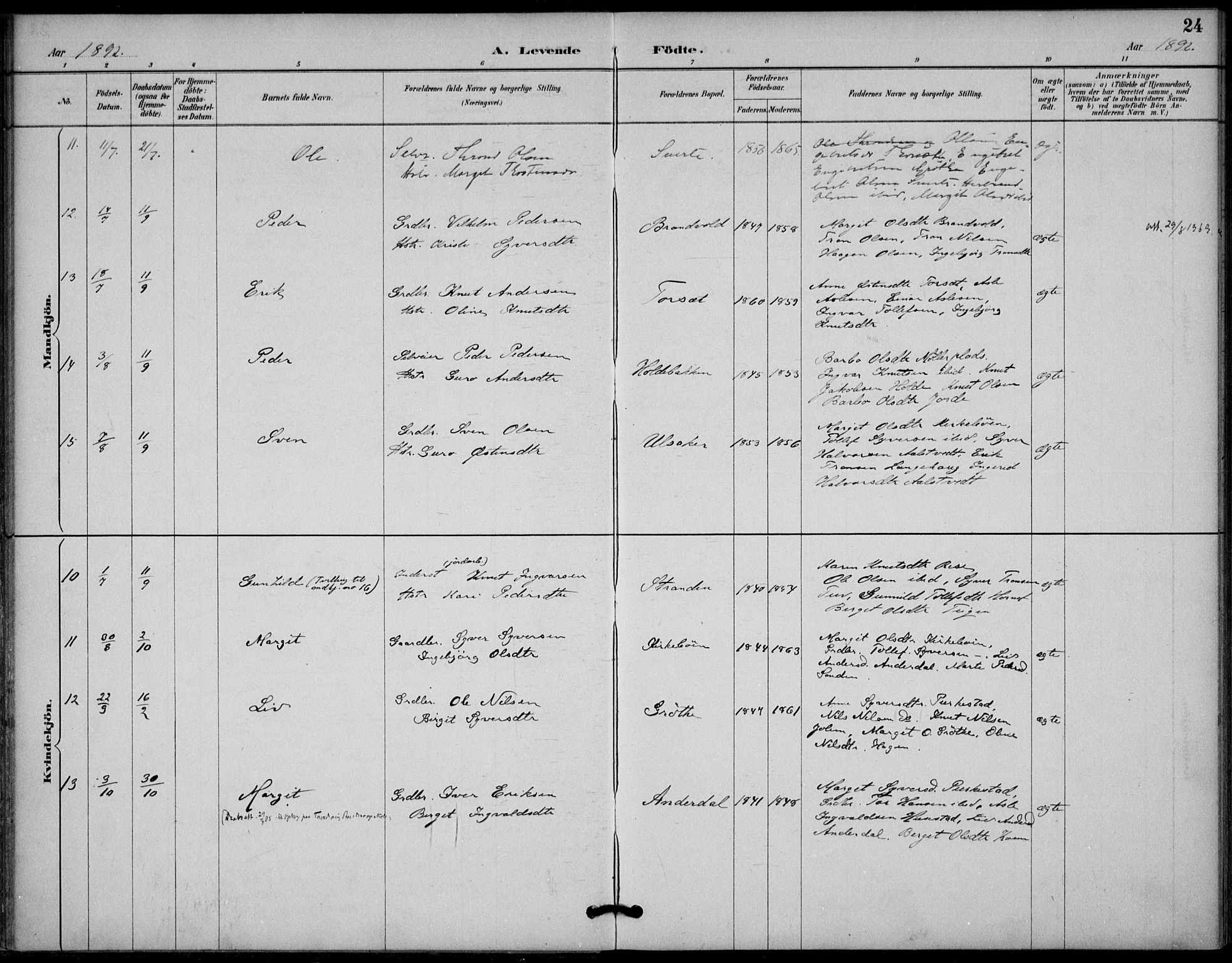 Gol kirkebøker, AV/SAKO-A-226/F/Fb/L0001: Parish register (official) no. II 1, 1887-1900, p. 24