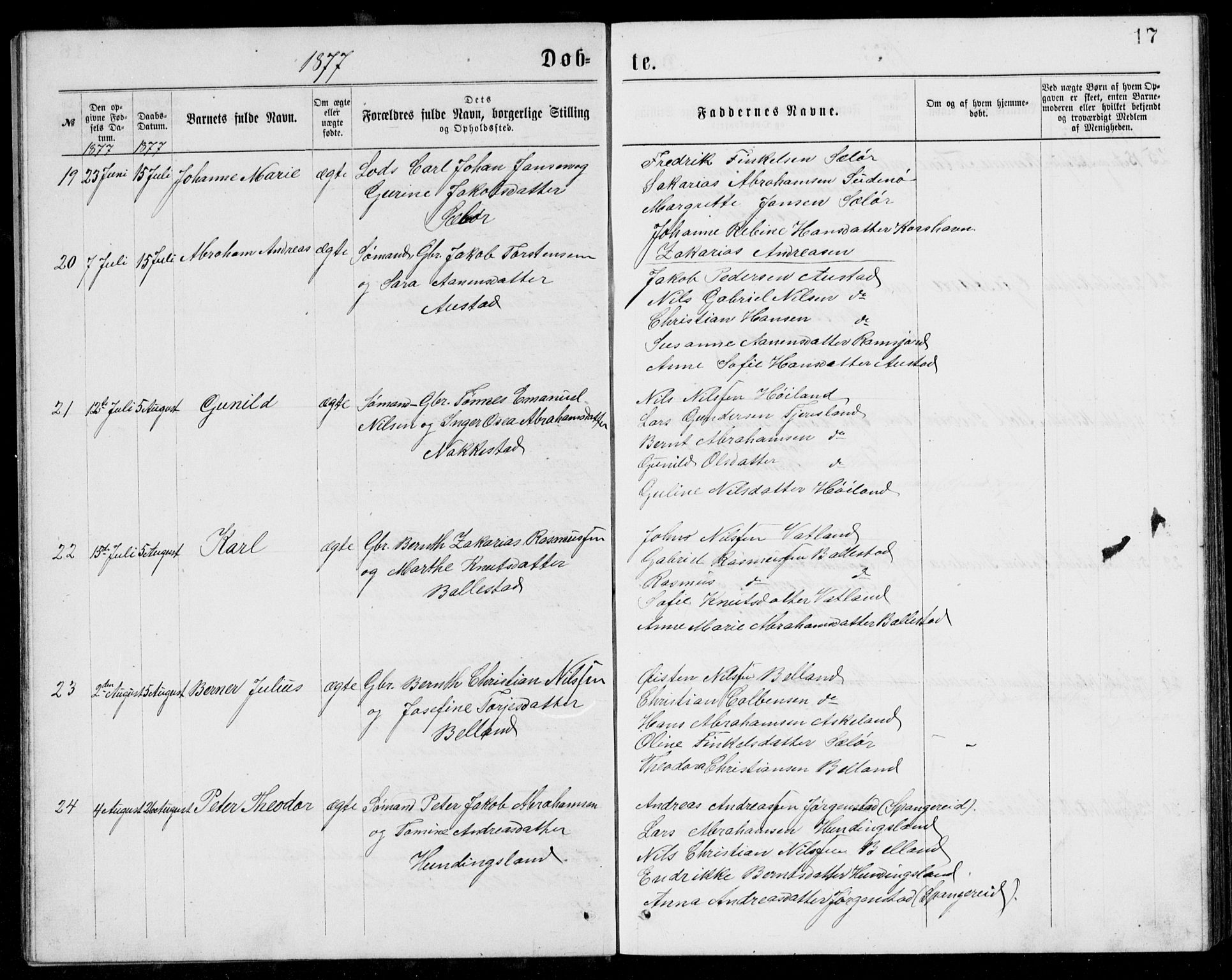 Lyngdal sokneprestkontor, AV/SAK-1111-0029/F/Fb/Fba/L0002: Parish register (copy) no. B 2, 1876-1886, p. 17