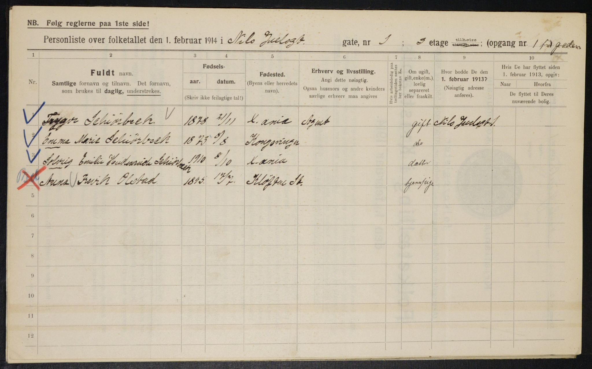 OBA, Municipal Census 1914 for Kristiania, 1914, p. 70132