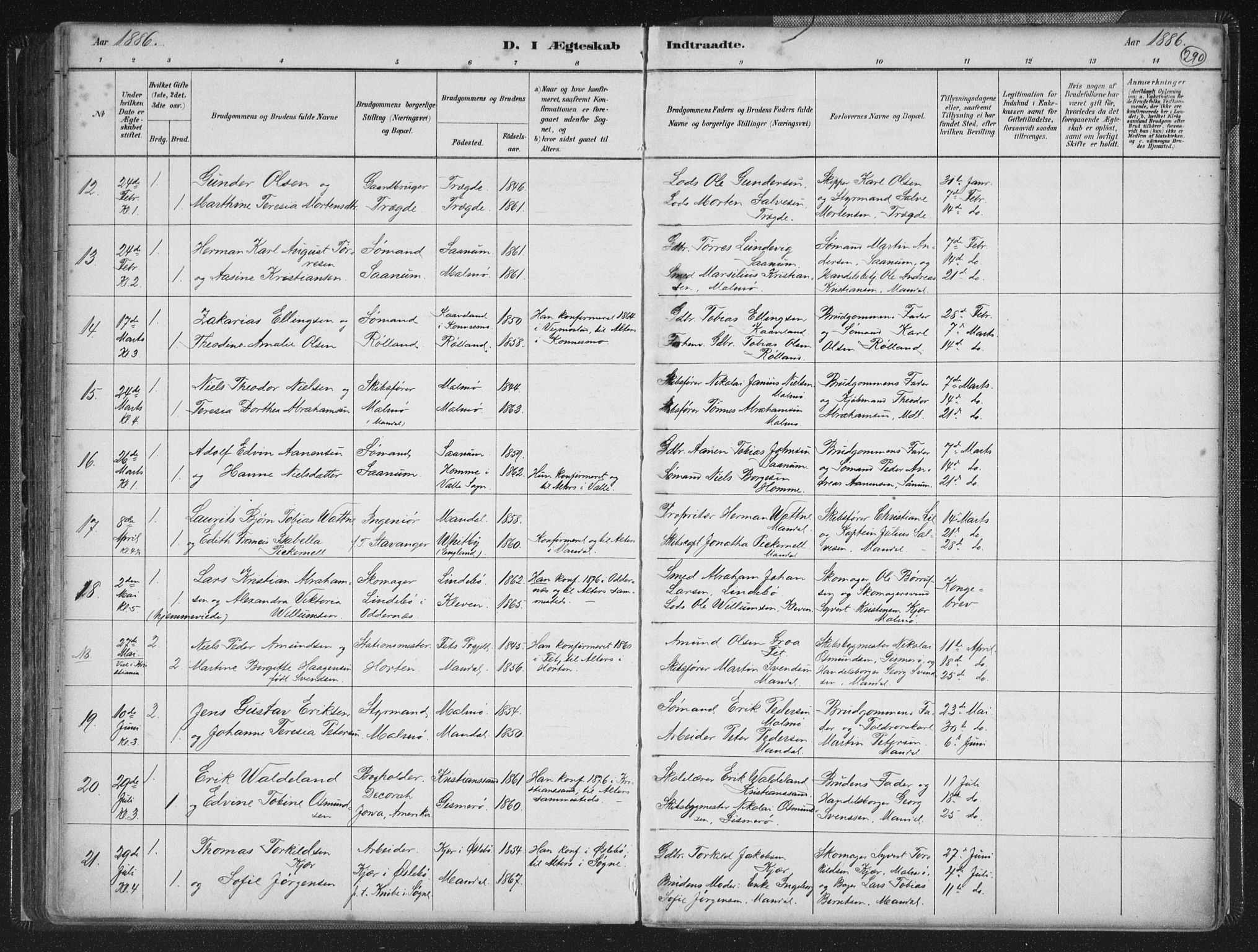 Mandal sokneprestkontor, AV/SAK-1111-0030/F/Fb/Fba/L0011: Parish register (copy) no. B 5, 1880-1898, p. 290