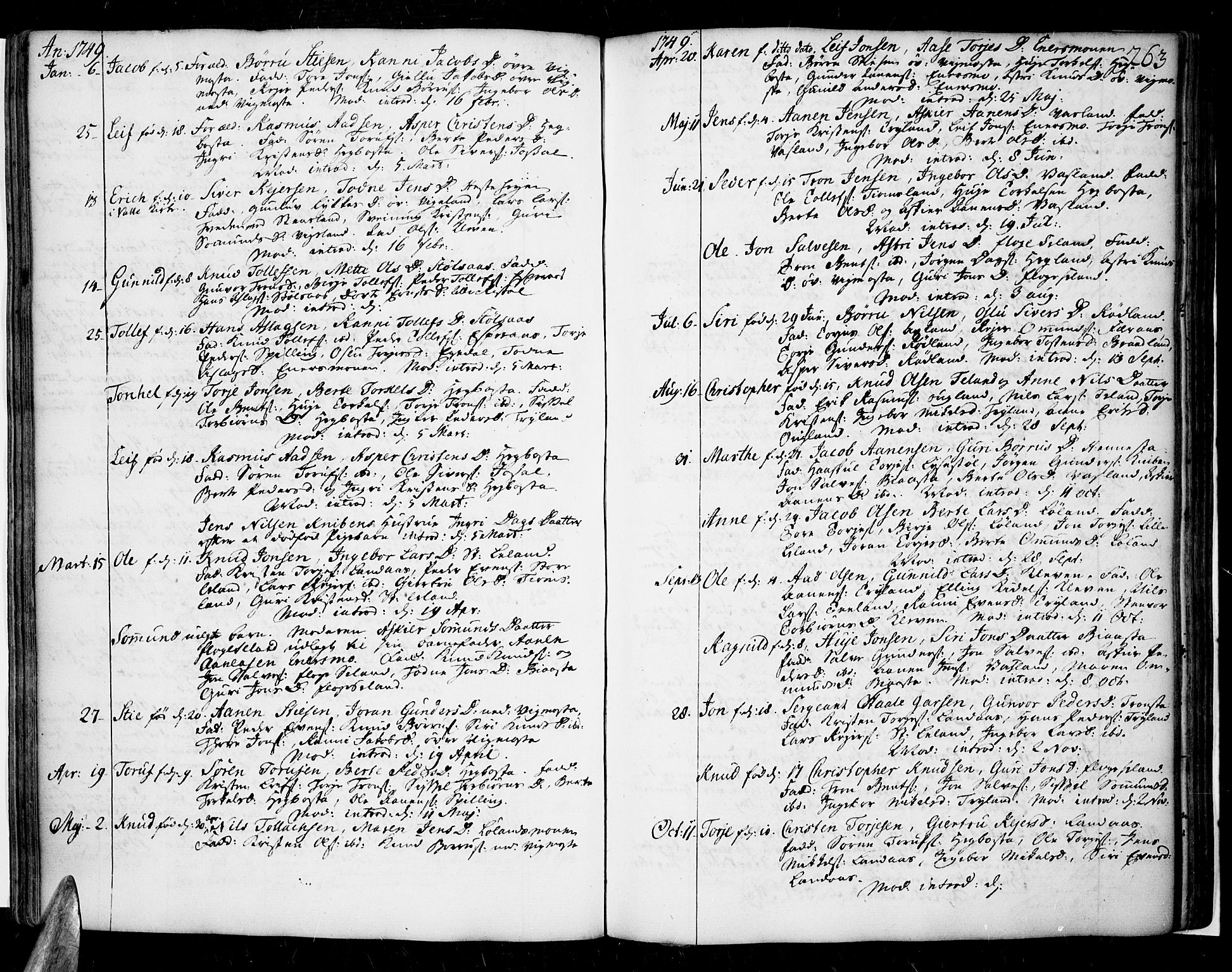 Sør-Audnedal sokneprestkontor, AV/SAK-1111-0039/F/Fa/Fab/L0001: Parish register (official) no. A 1 /3, 1726-1783, p. 263