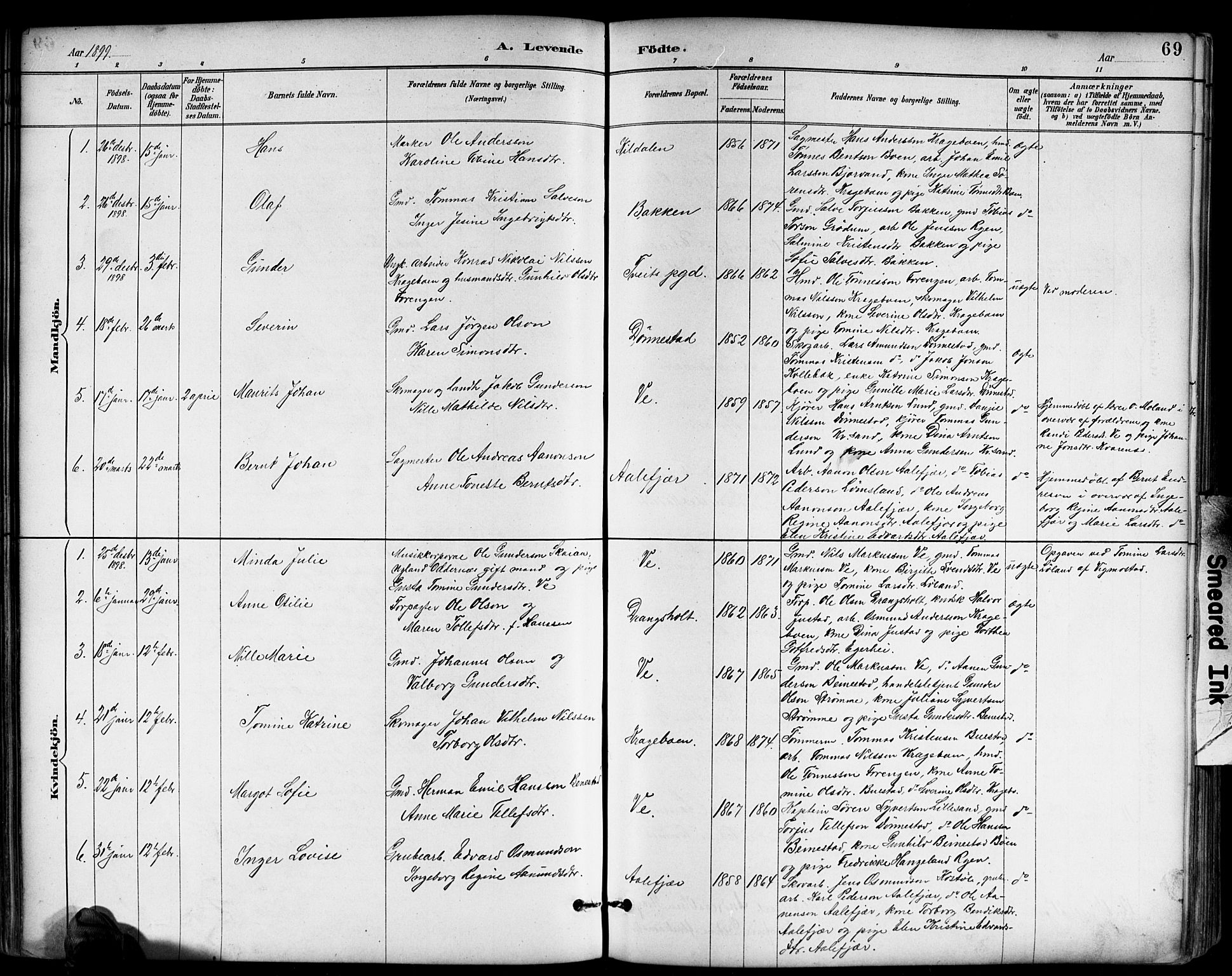 Tveit sokneprestkontor, AV/SAK-1111-0043/F/Fb/L0004: Parish register (copy) no. B 4, 1887-1914, p. 69