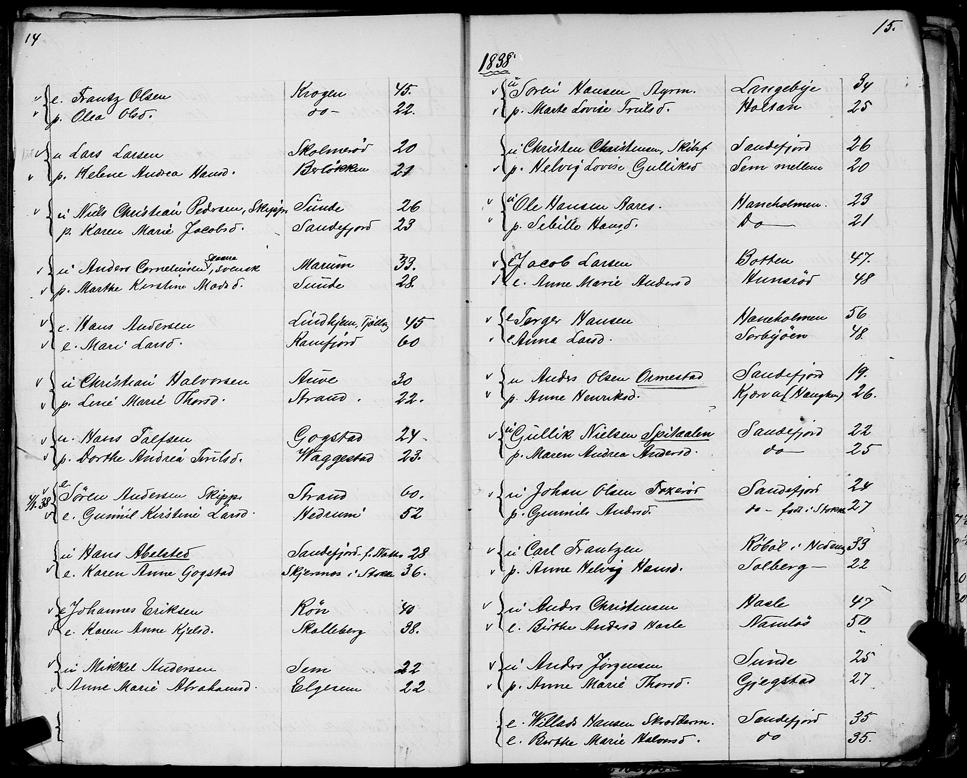 Sandar sokneprestkontor, SAKO/A-242/Y/Ya/L0006: Other parish register no. 1 /1, 1709-1871, p. 14-15