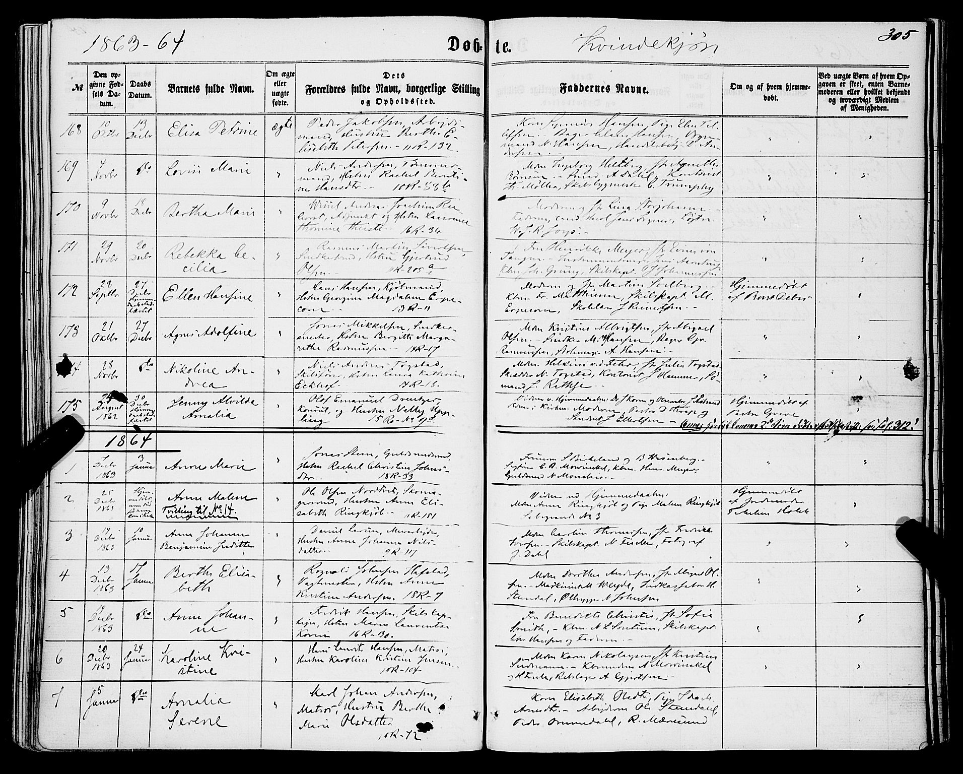 Domkirken sokneprestembete, SAB/A-74801/H/Haa/L0021: Parish register (official) no. B 4, 1859-1871, p. 305