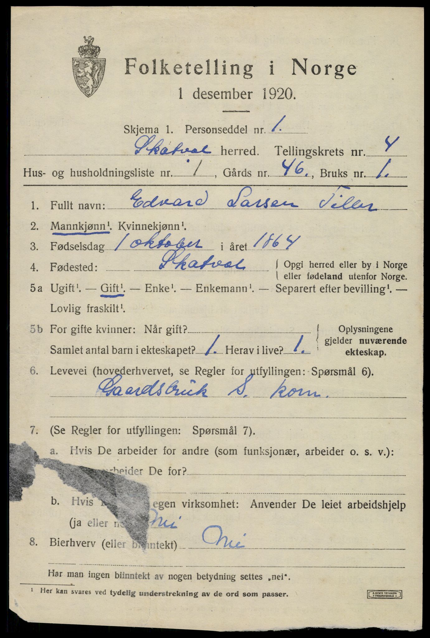 SAT, 1920 census for Skatval, 1920, p. 2453