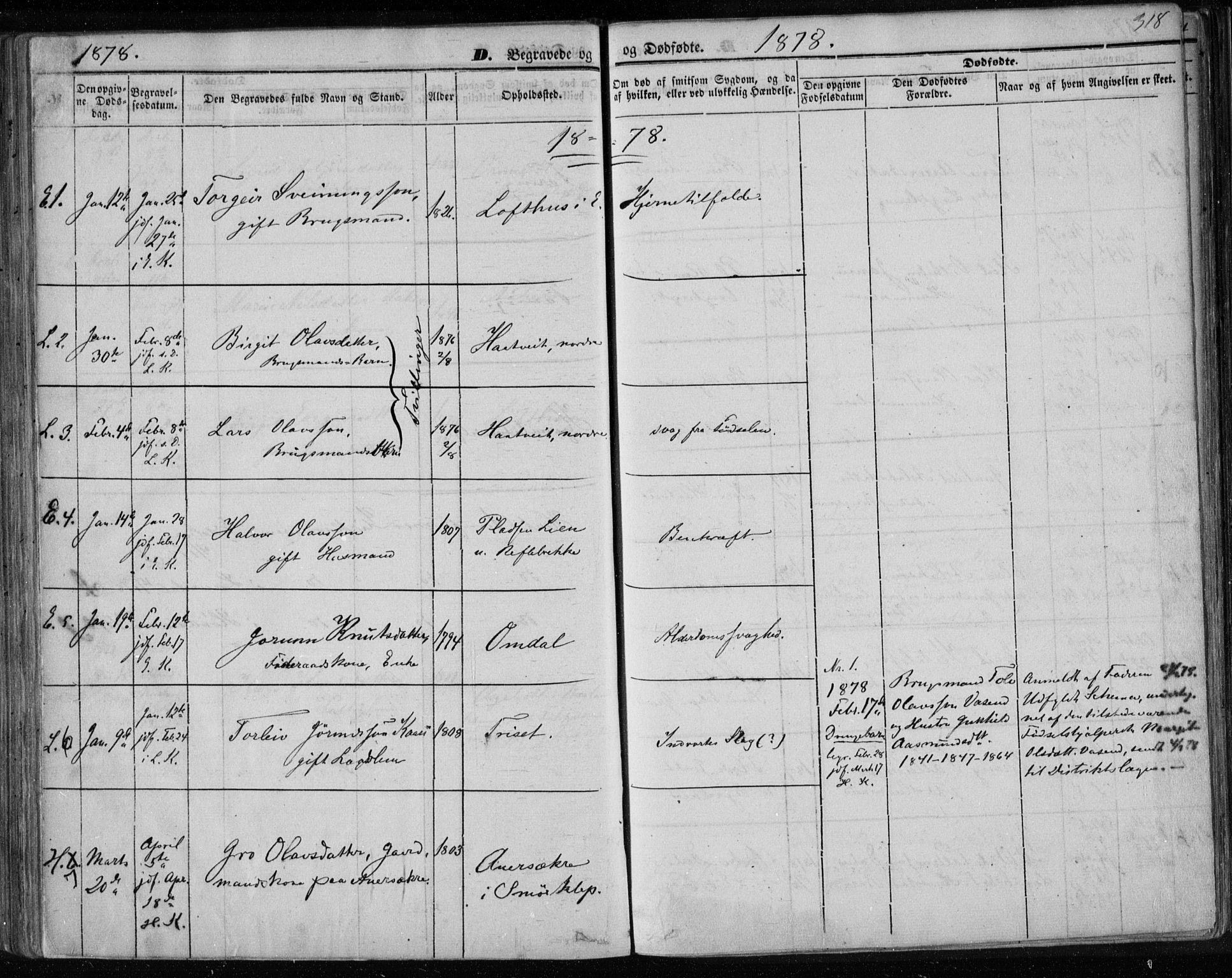 Lårdal kirkebøker, SAKO/A-284/F/Fa/L0006: Parish register (official) no. I 6, 1861-1886, p. 318