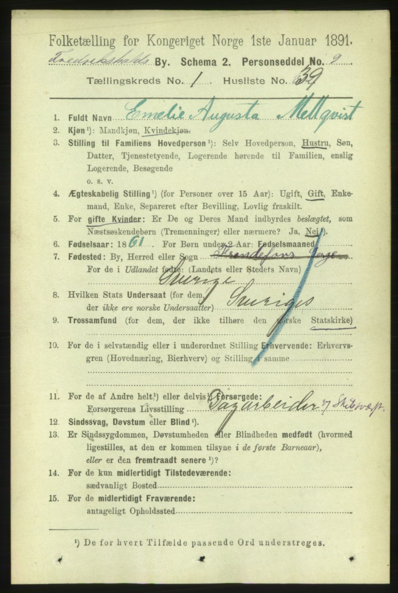 RA, 1891 census for 0101 Fredrikshald, 1891, p. 2320