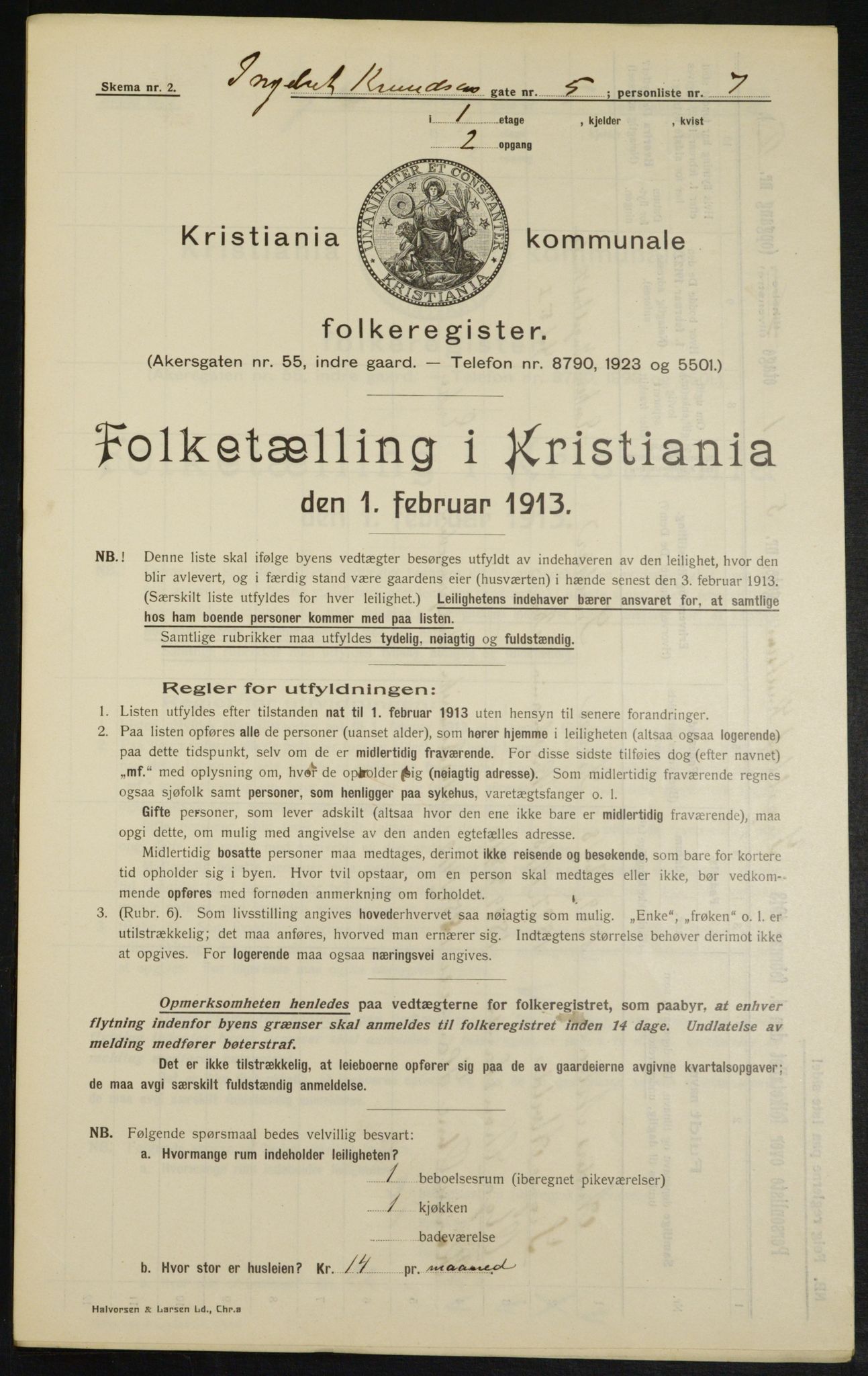 OBA, Municipal Census 1913 for Kristiania, 1913, p. 43671