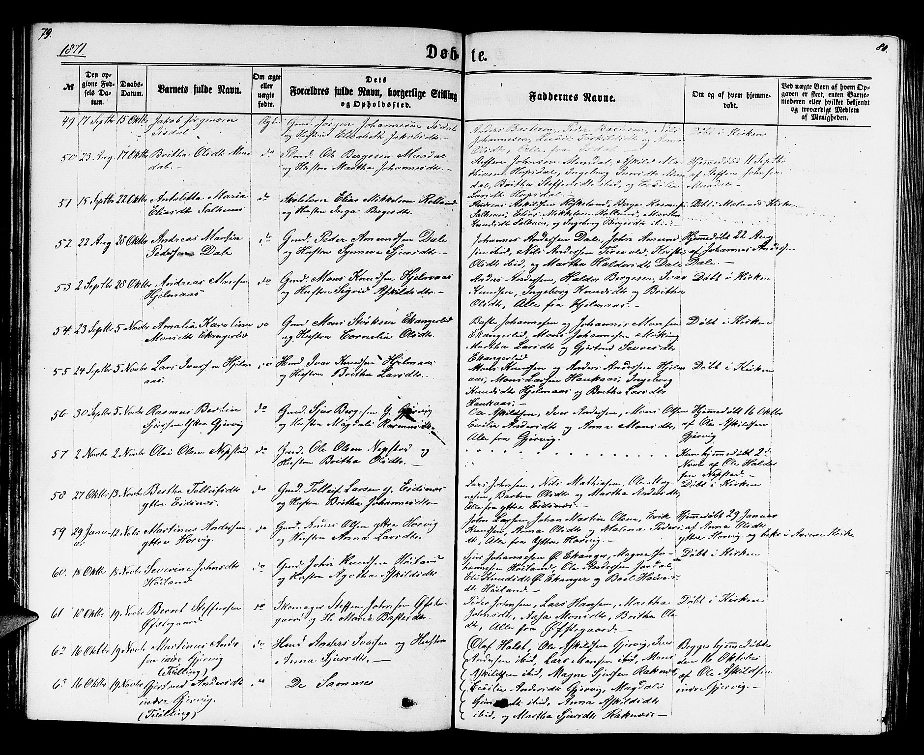 Hamre sokneprestembete, SAB/A-75501/H/Ha/Hab: Parish register (copy) no. B 2, 1863-1880, p. 79-80