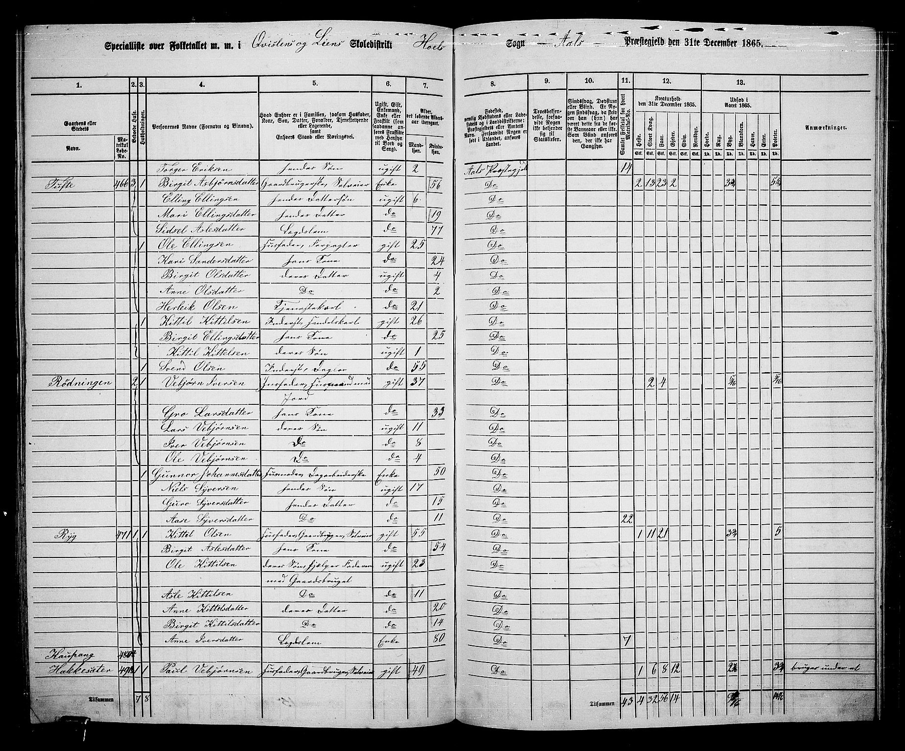 RA, 1865 census for Ål, 1865, p. 231