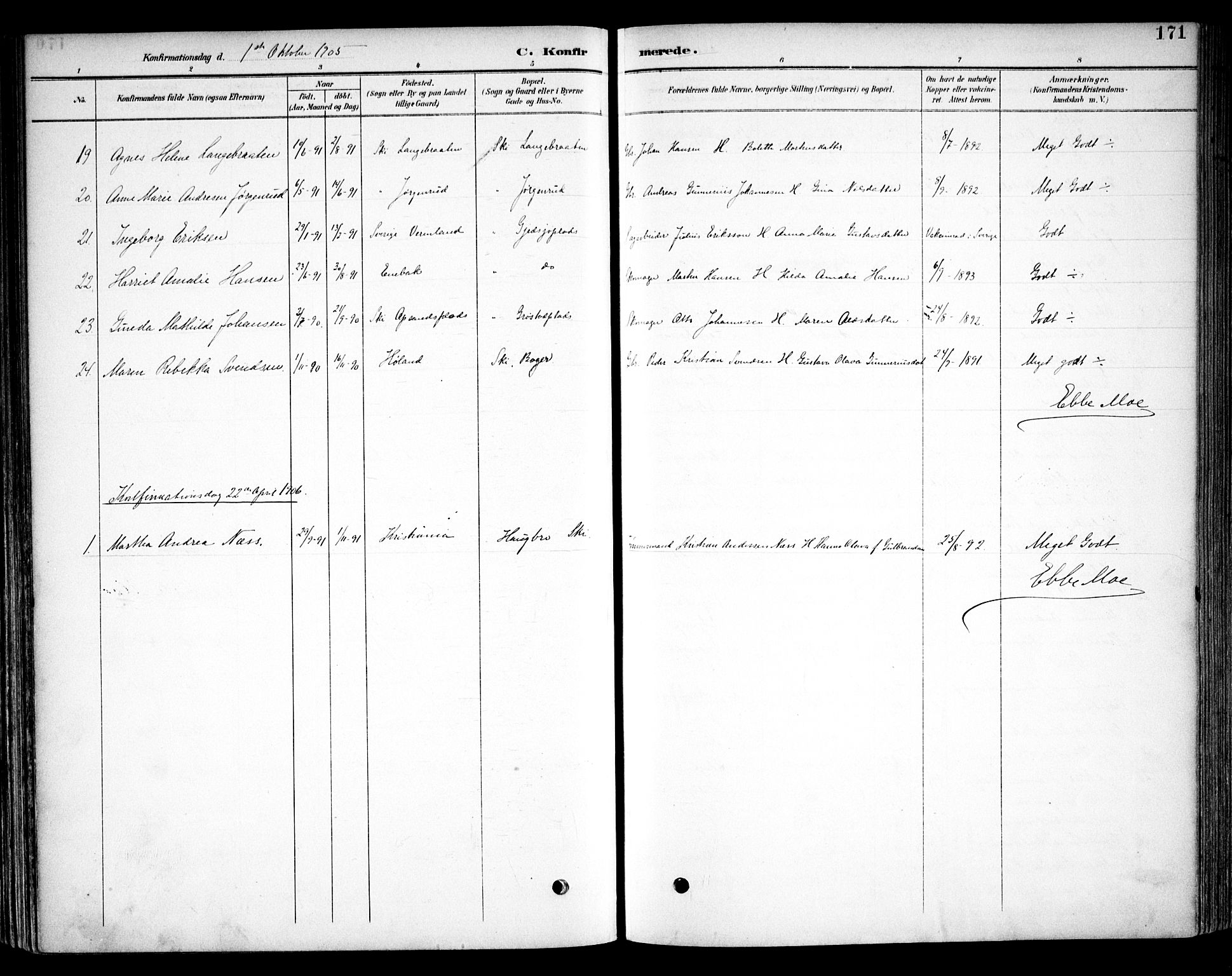 Kråkstad prestekontor Kirkebøker, AV/SAO-A-10125a/F/Fb/L0002: Parish register (official) no. II 2, 1893-1917, p. 171