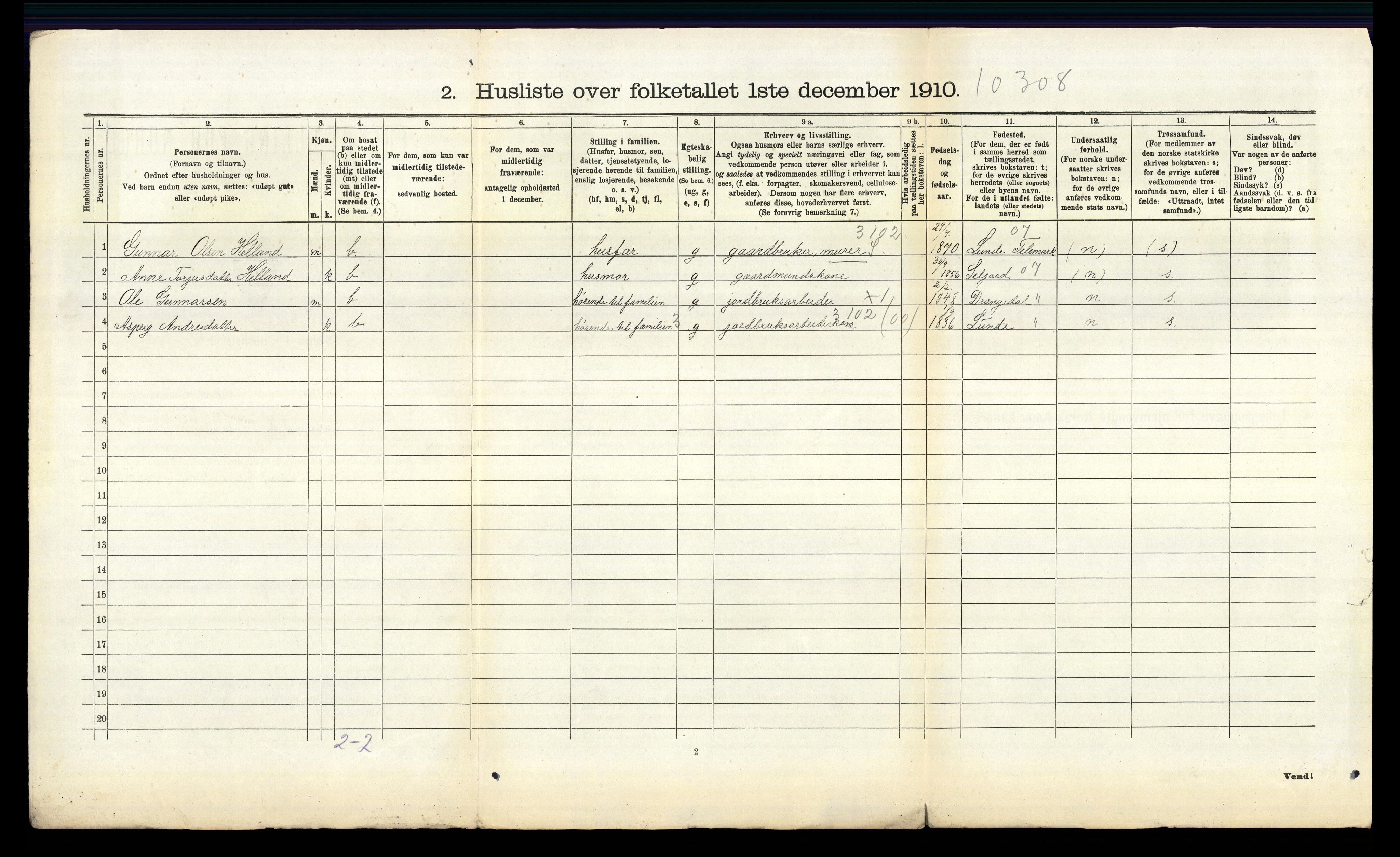 RA, 1910 census for Bø, 1910, p. 834