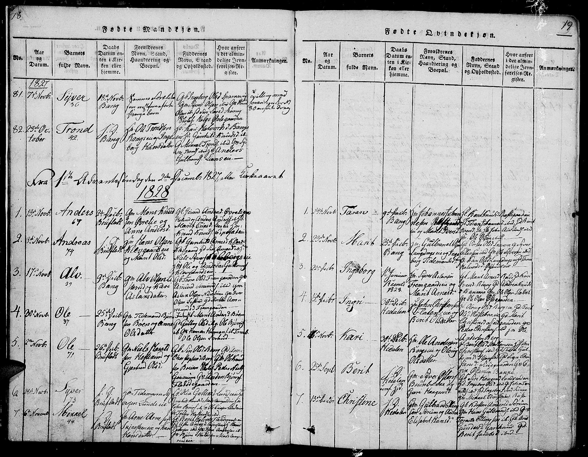 Sør-Aurdal prestekontor, SAH/PREST-128/H/Ha/Hab/L0002: Parish register (copy) no. 2, 1826-1840, p. 18-19