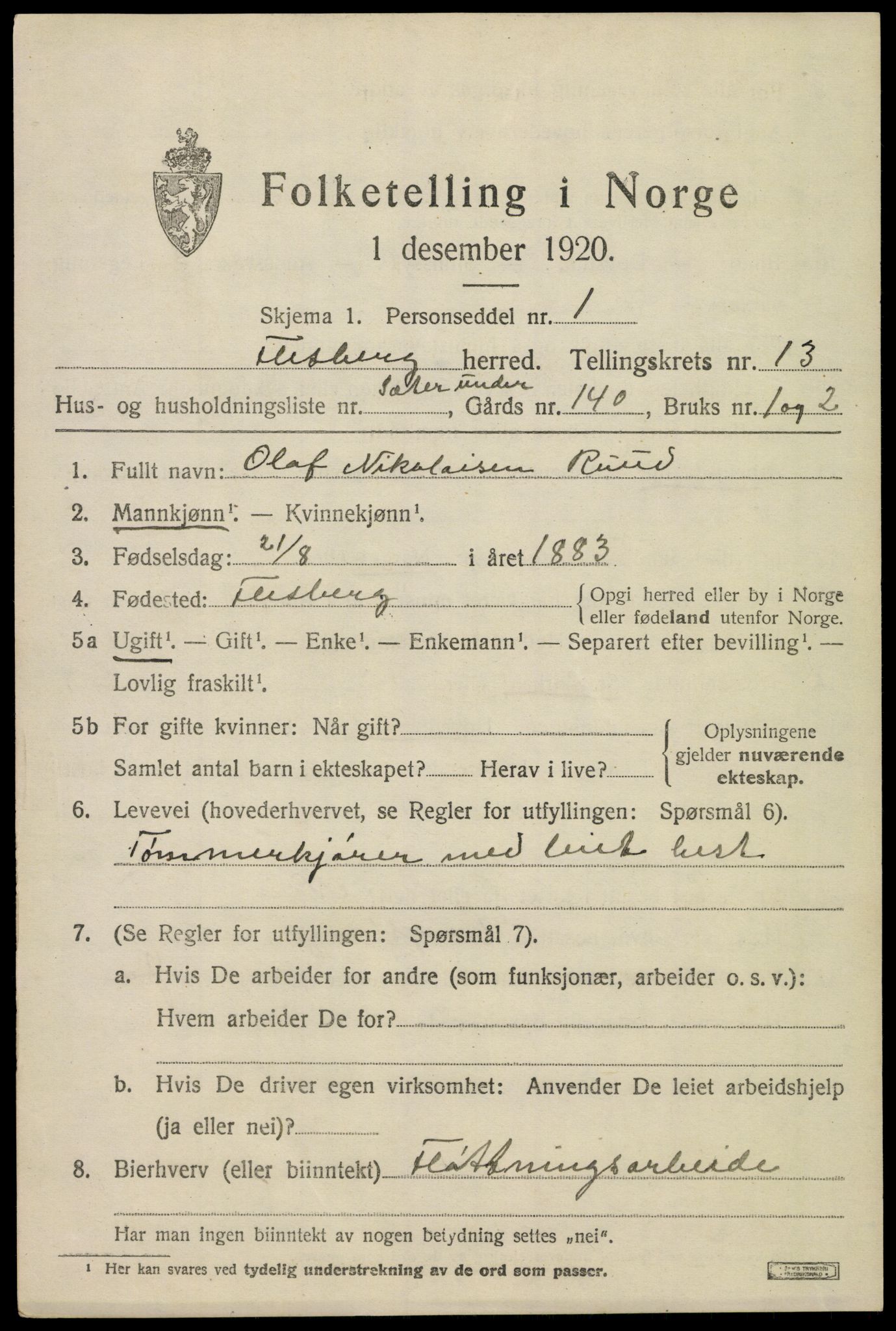 SAKO, 1920 census for Flesberg, 1920, p. 4499