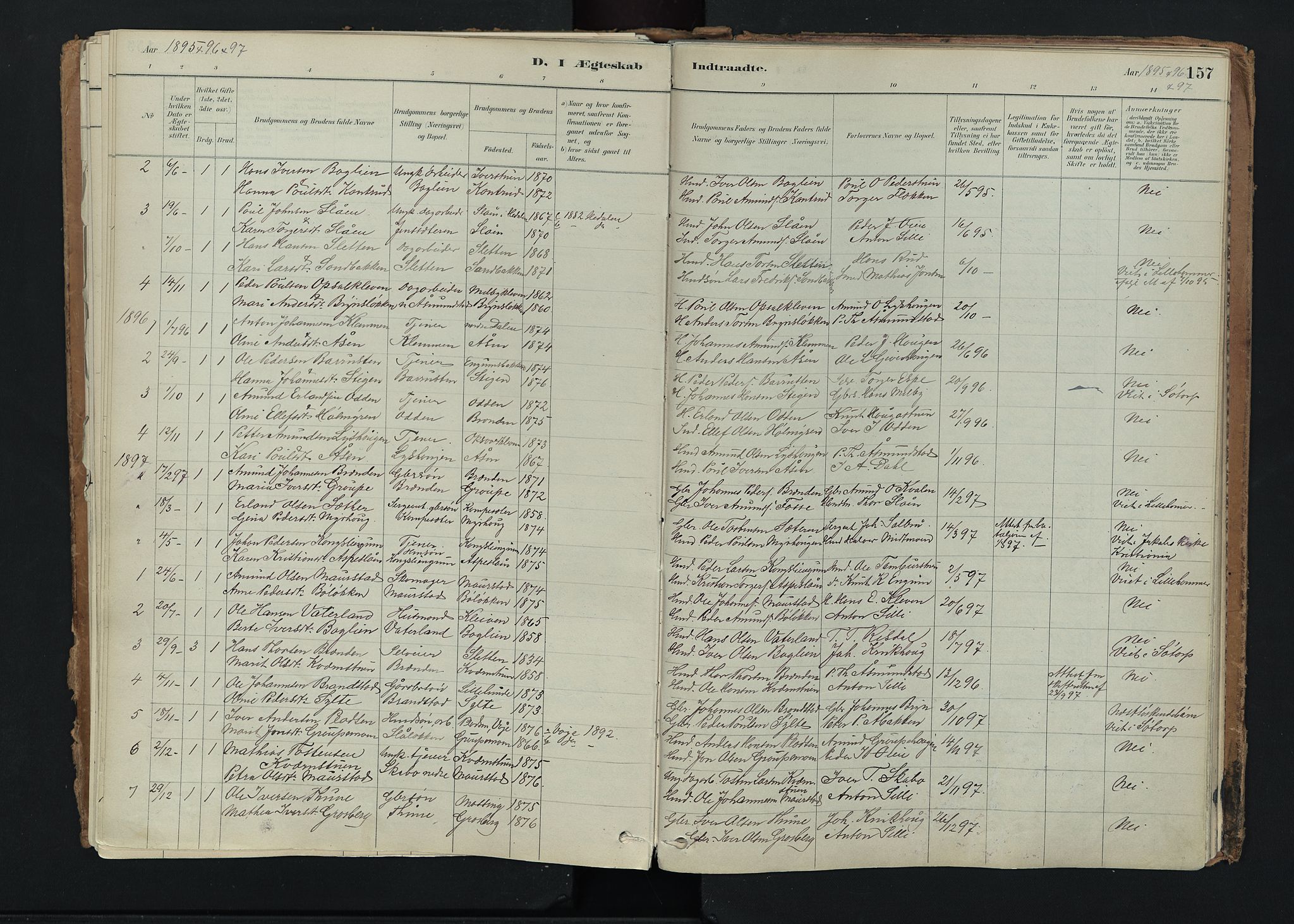 Nord-Fron prestekontor, SAH/PREST-080/H/Ha/Haa/L0005: Parish register (official) no. 5, 1884-1914, p. 157