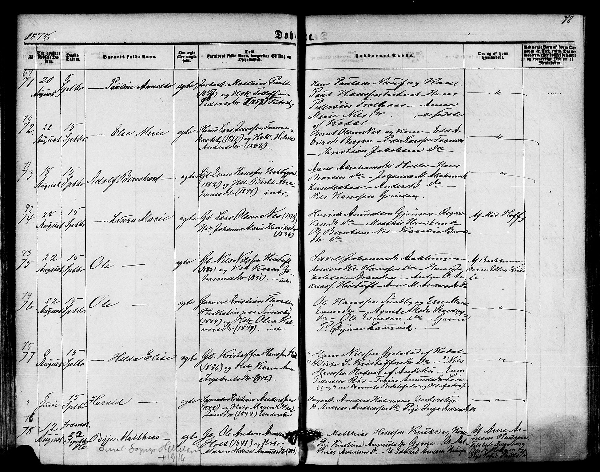 Hedrum kirkebøker, AV/SAKO-A-344/F/Fa/L0008: Parish register (official) no. I 8, 1869-1880, p. 78