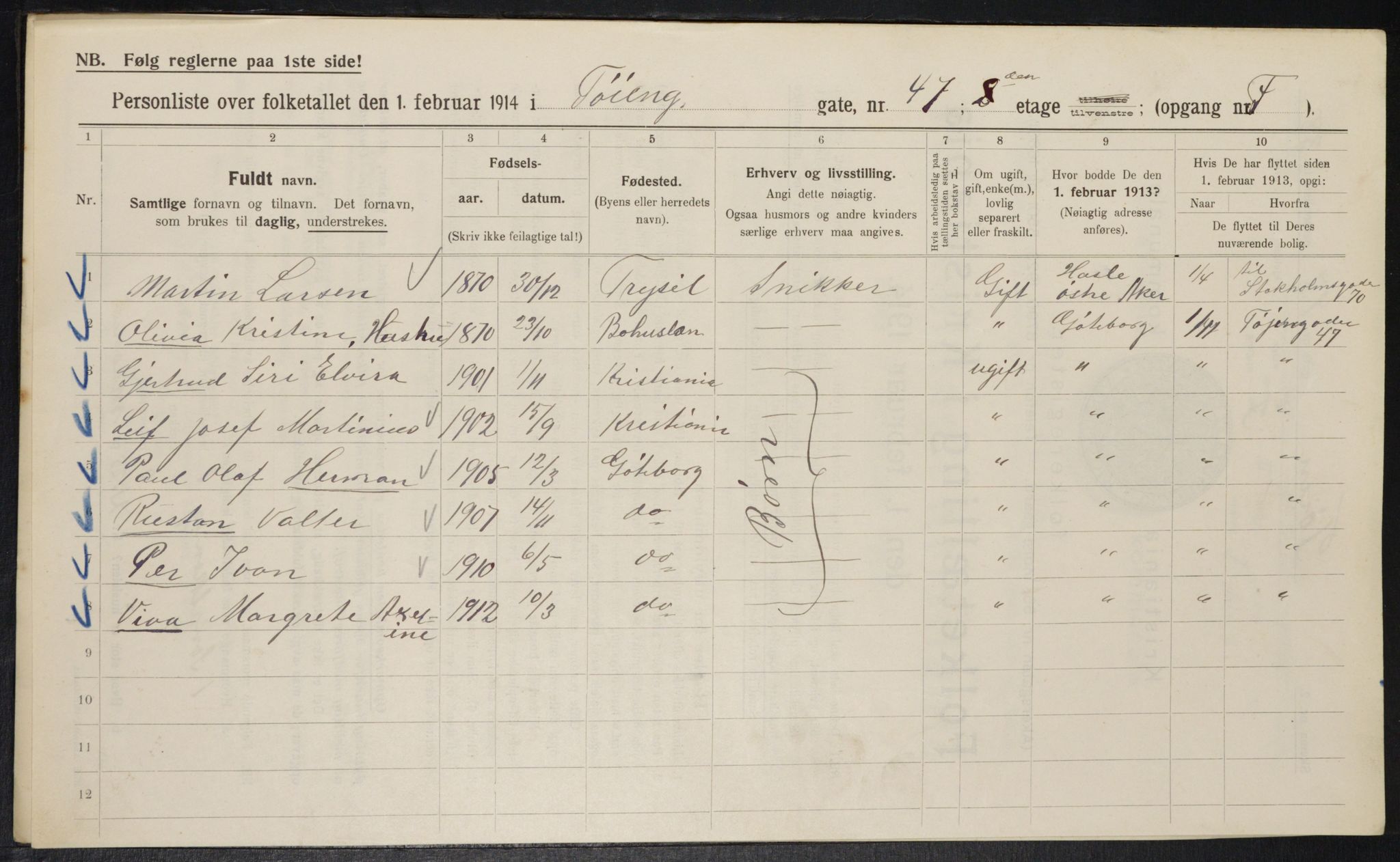OBA, Municipal Census 1914 for Kristiania, 1914, p. 119538