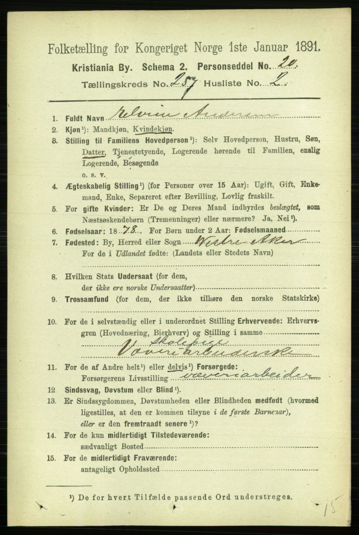 RA, 1891 census for 0301 Kristiania, 1891, p. 156516