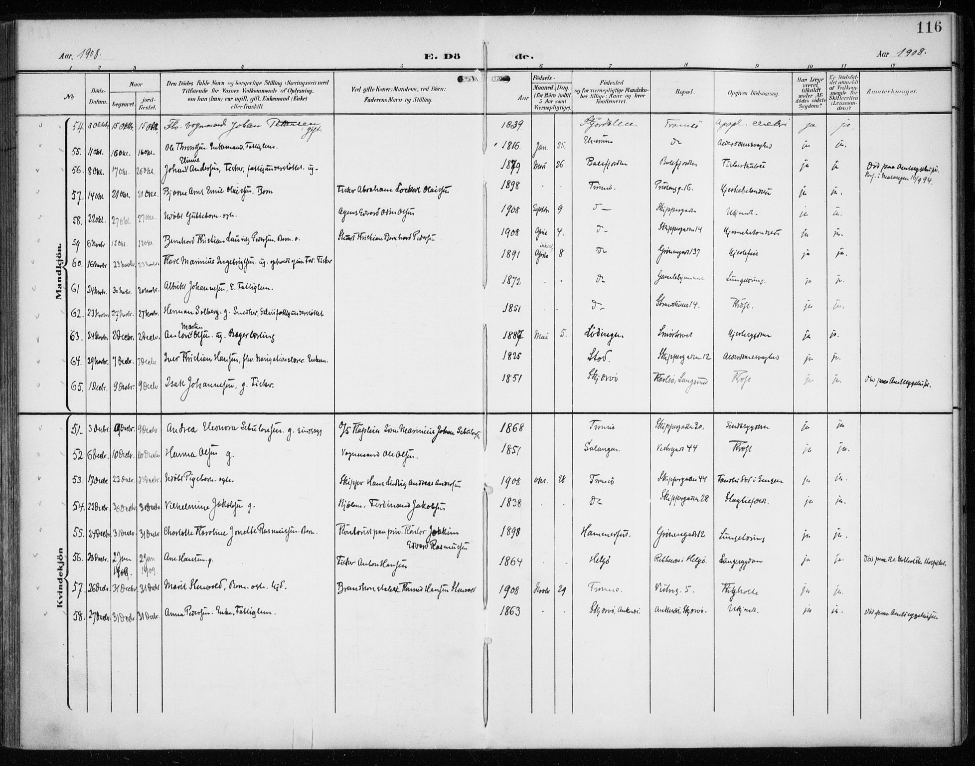 Tromsø sokneprestkontor/stiftsprosti/domprosti, AV/SATØ-S-1343/G/Ga/L0018kirke: Parish register (official) no. 18, 1907-1917, p. 116