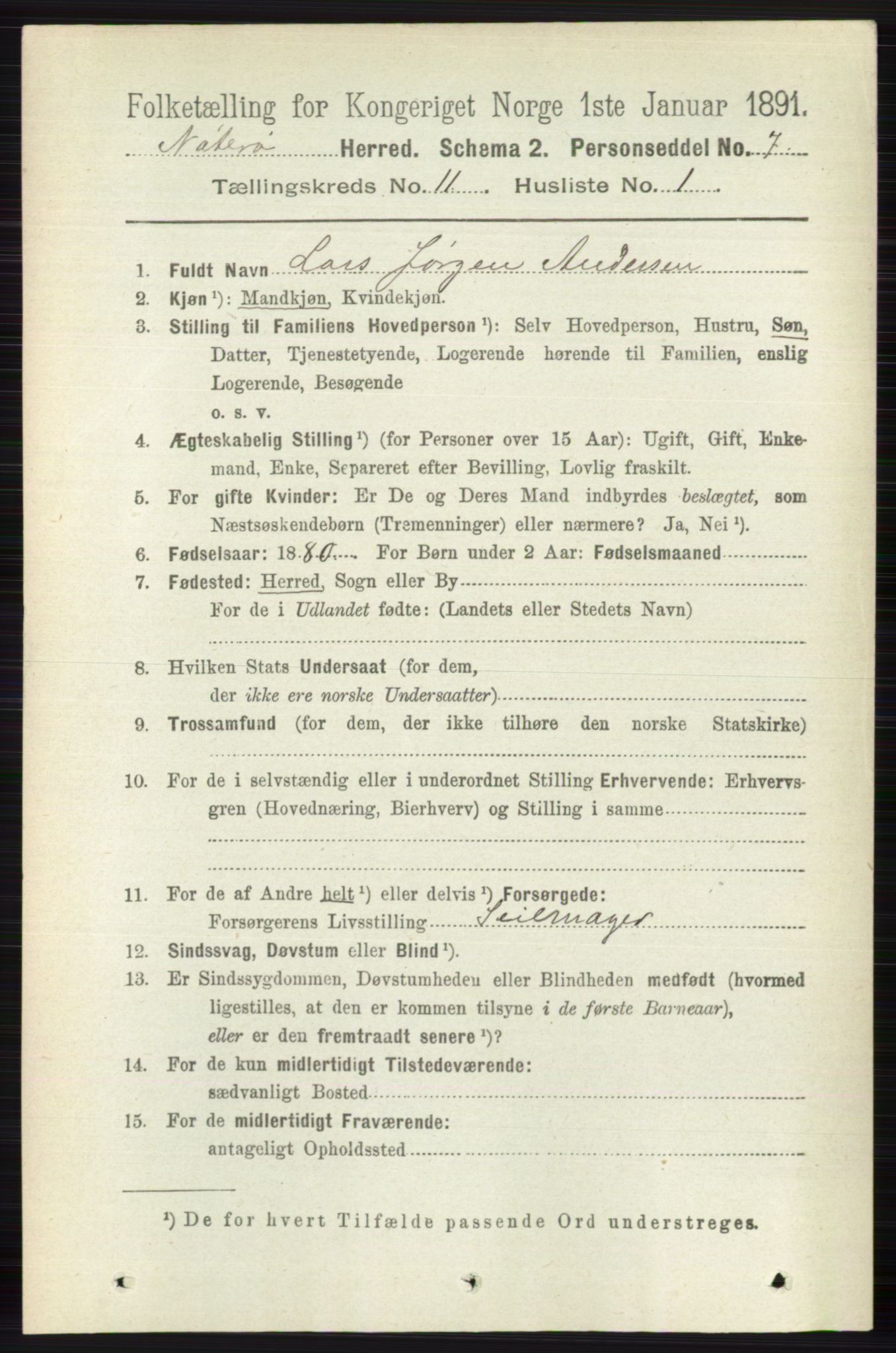 RA, 1891 census for 0722 Nøtterøy, 1891, p. 5819