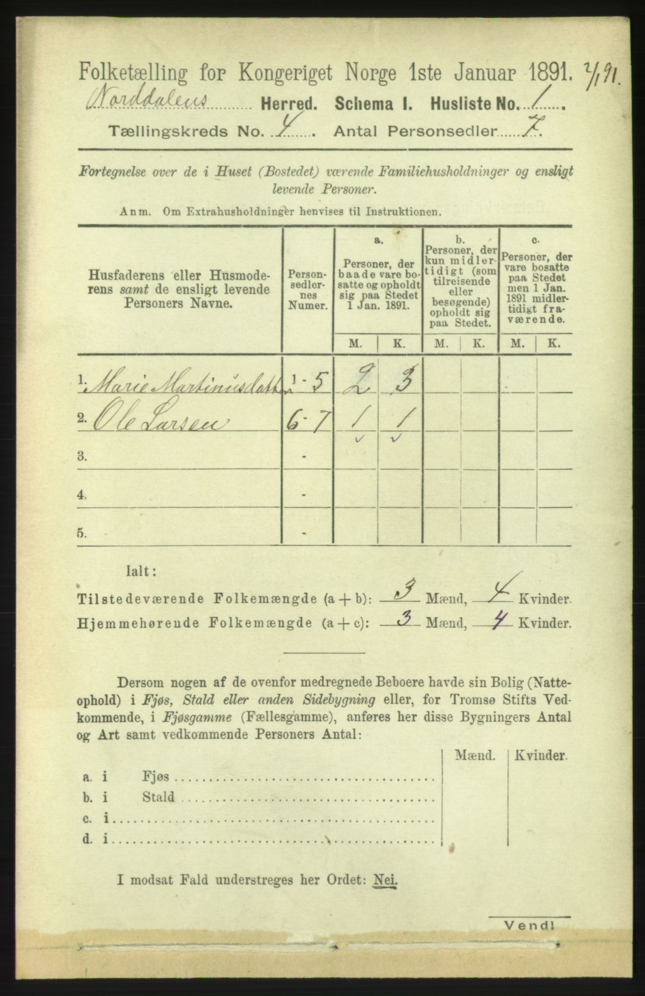 RA, 1891 census for 1524 Norddal, 1891, p. 750