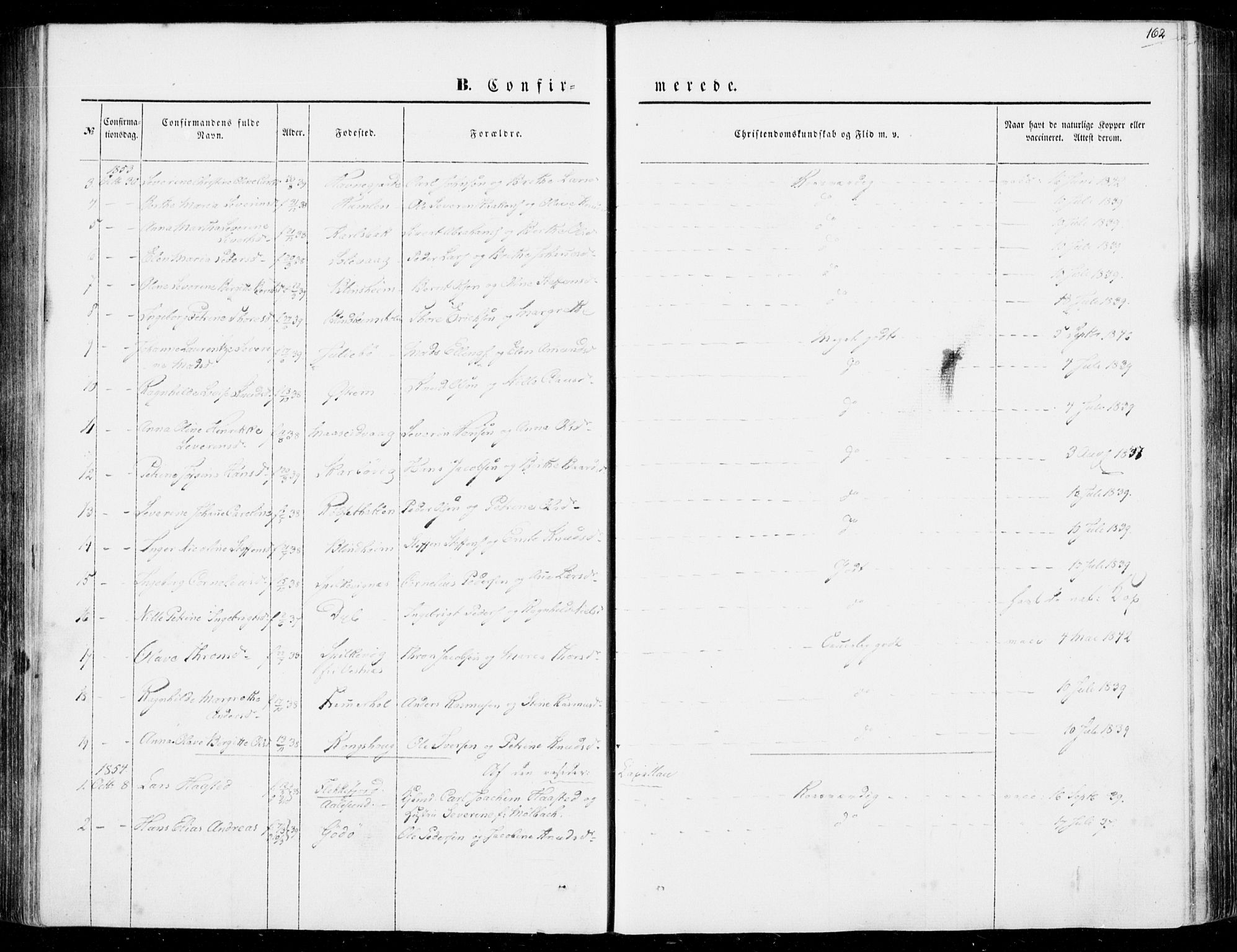 Ministerialprotokoller, klokkerbøker og fødselsregistre - Møre og Romsdal, AV/SAT-A-1454/528/L0397: Parish register (official) no. 528A08, 1848-1858, p. 162