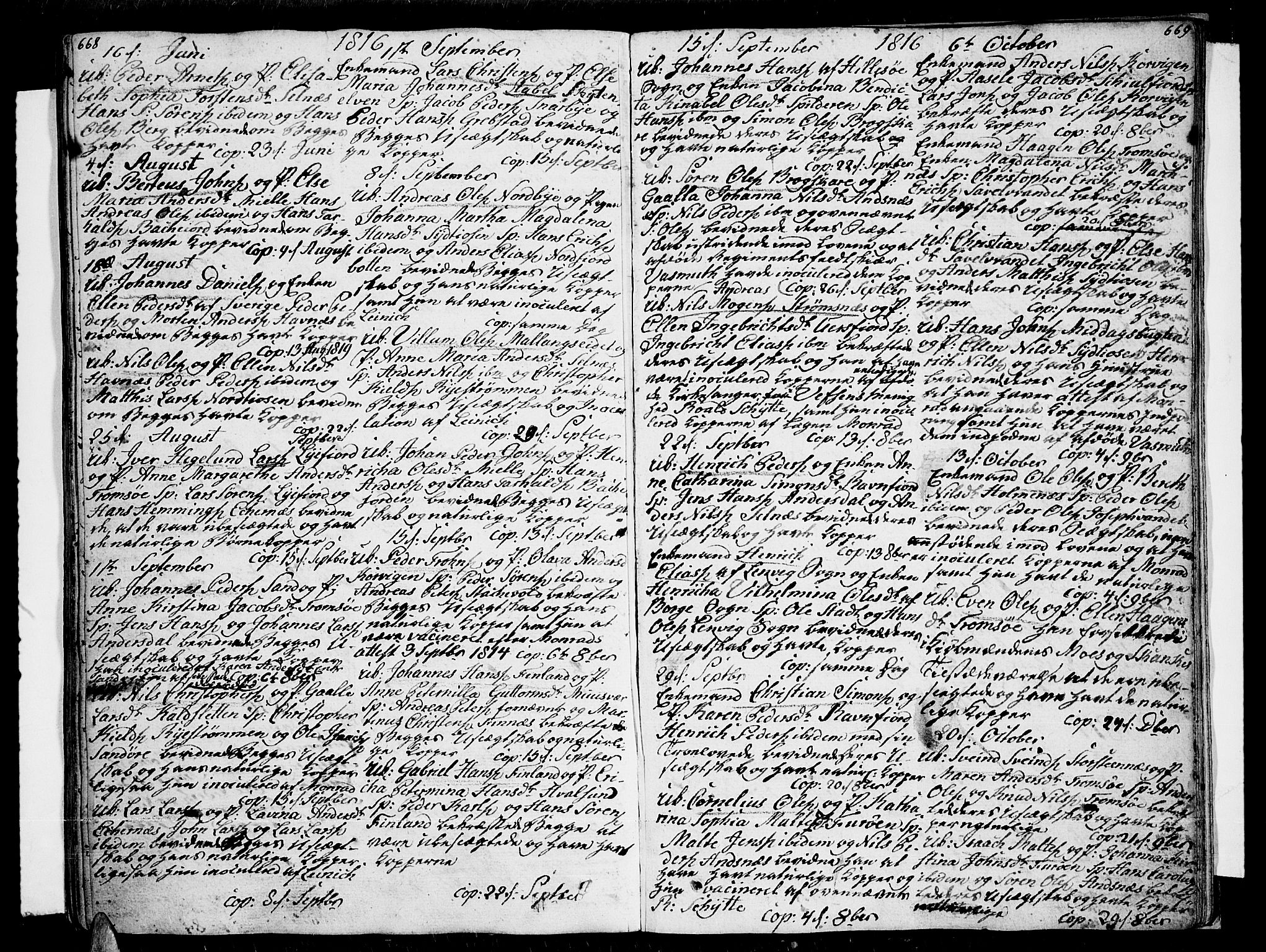 Tromsø sokneprestkontor/stiftsprosti/domprosti, AV/SATØ-S-1343/G/Ga/L0006kirke: Parish register (official) no. 6, 1806-1821, p. 668-669