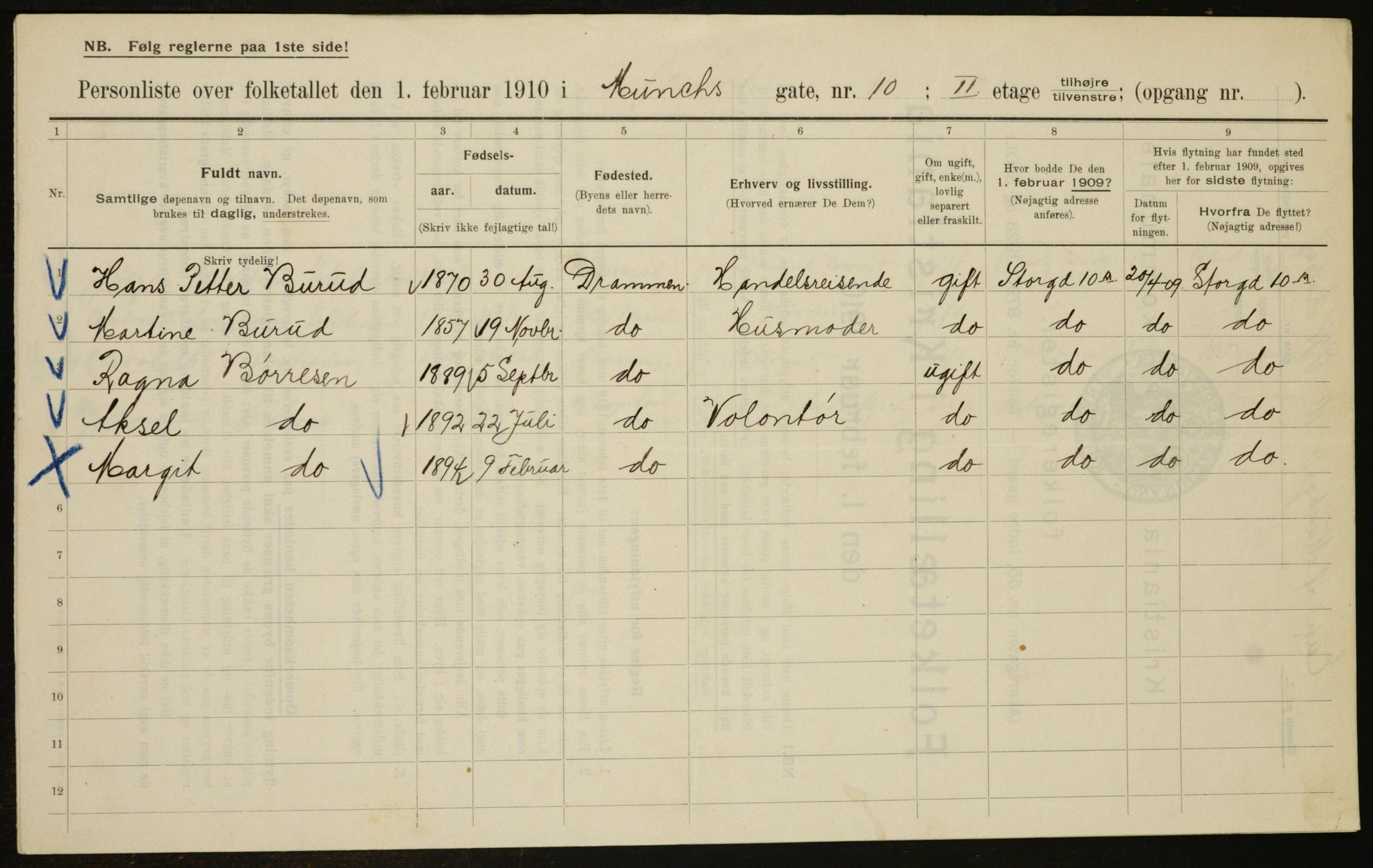 OBA, Municipal Census 1910 for Kristiania, 1910, p. 64496