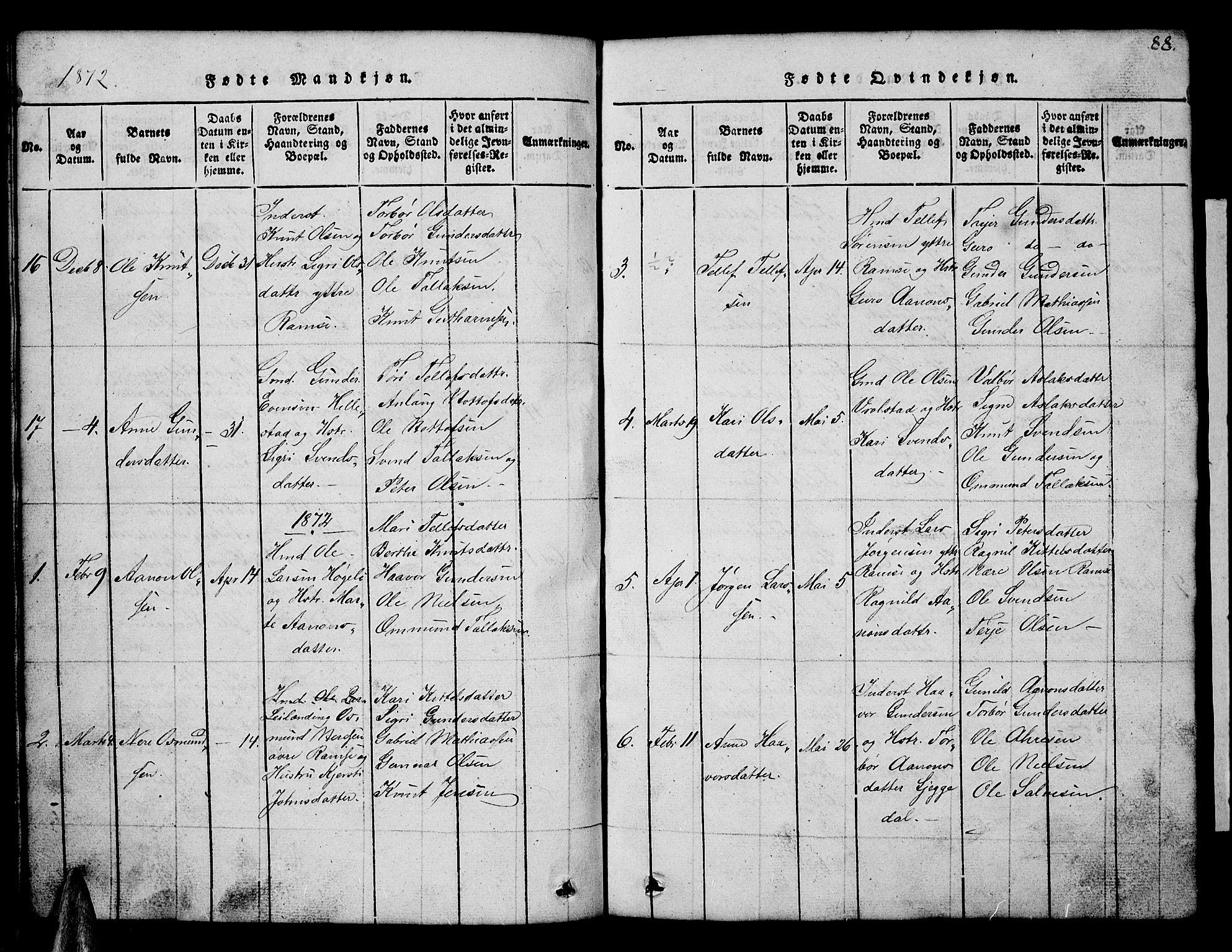 Åmli sokneprestkontor, AV/SAK-1111-0050/F/Fb/Fbb/L0001: Parish register (copy) no. B 1, 1816-1889, p. 88