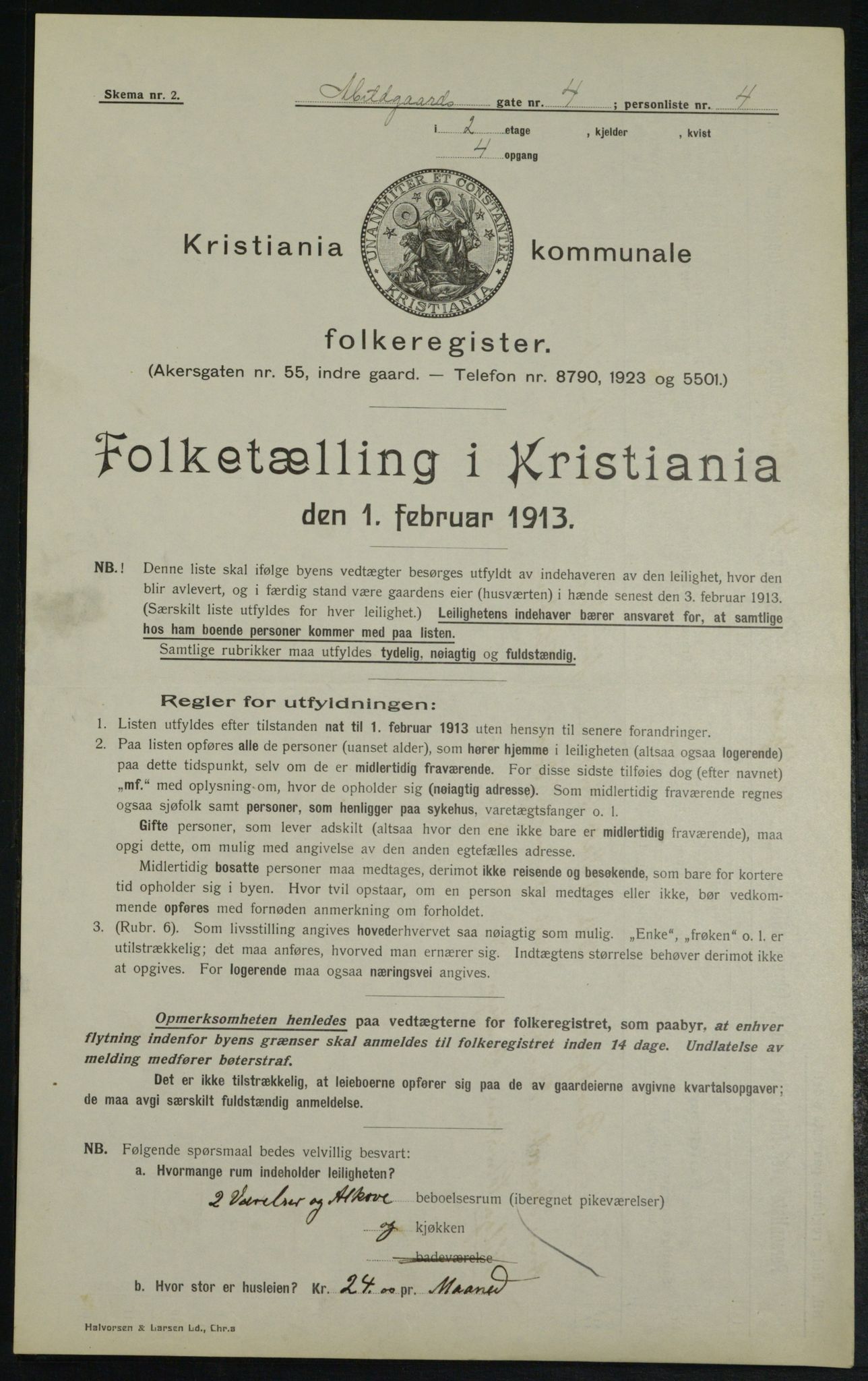 OBA, Municipal Census 1913 for Kristiania, 1913, p. 22