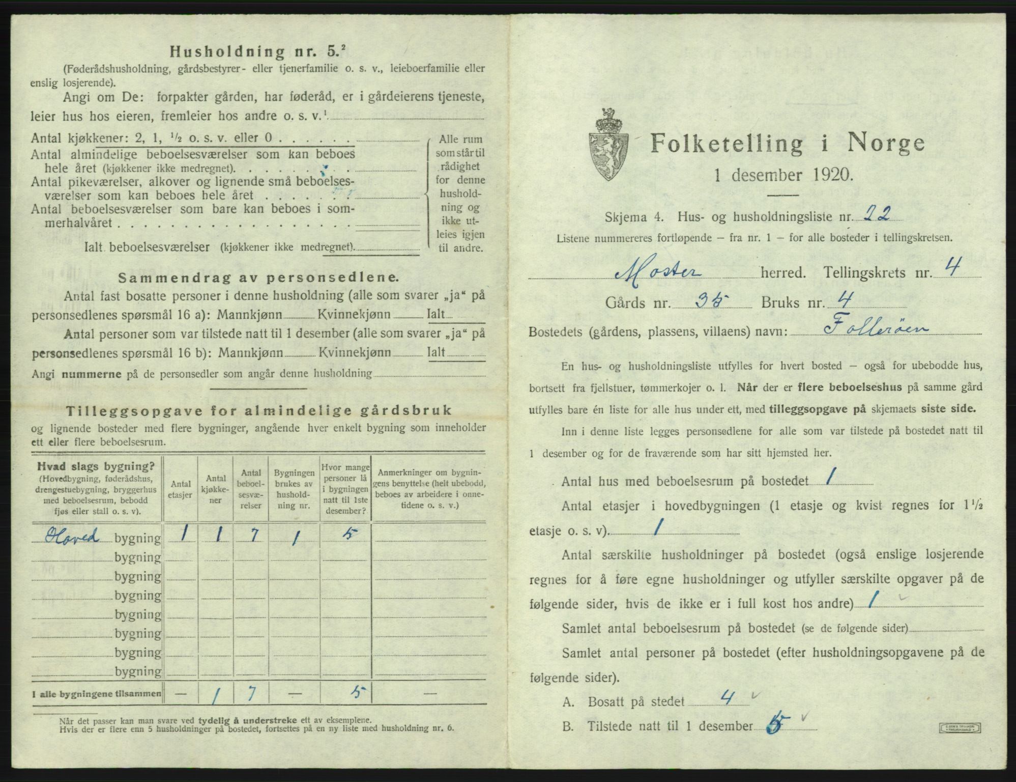 SAB, 1920 census for Moster, 1920, p. 223